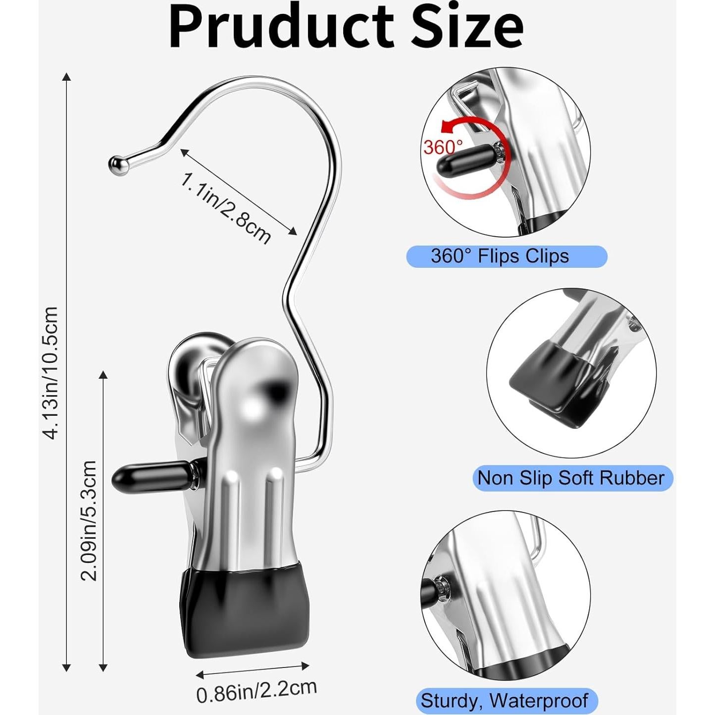 Pinzas de Ropa Senbowe 30 Piezas Acero Inoxidable Negro