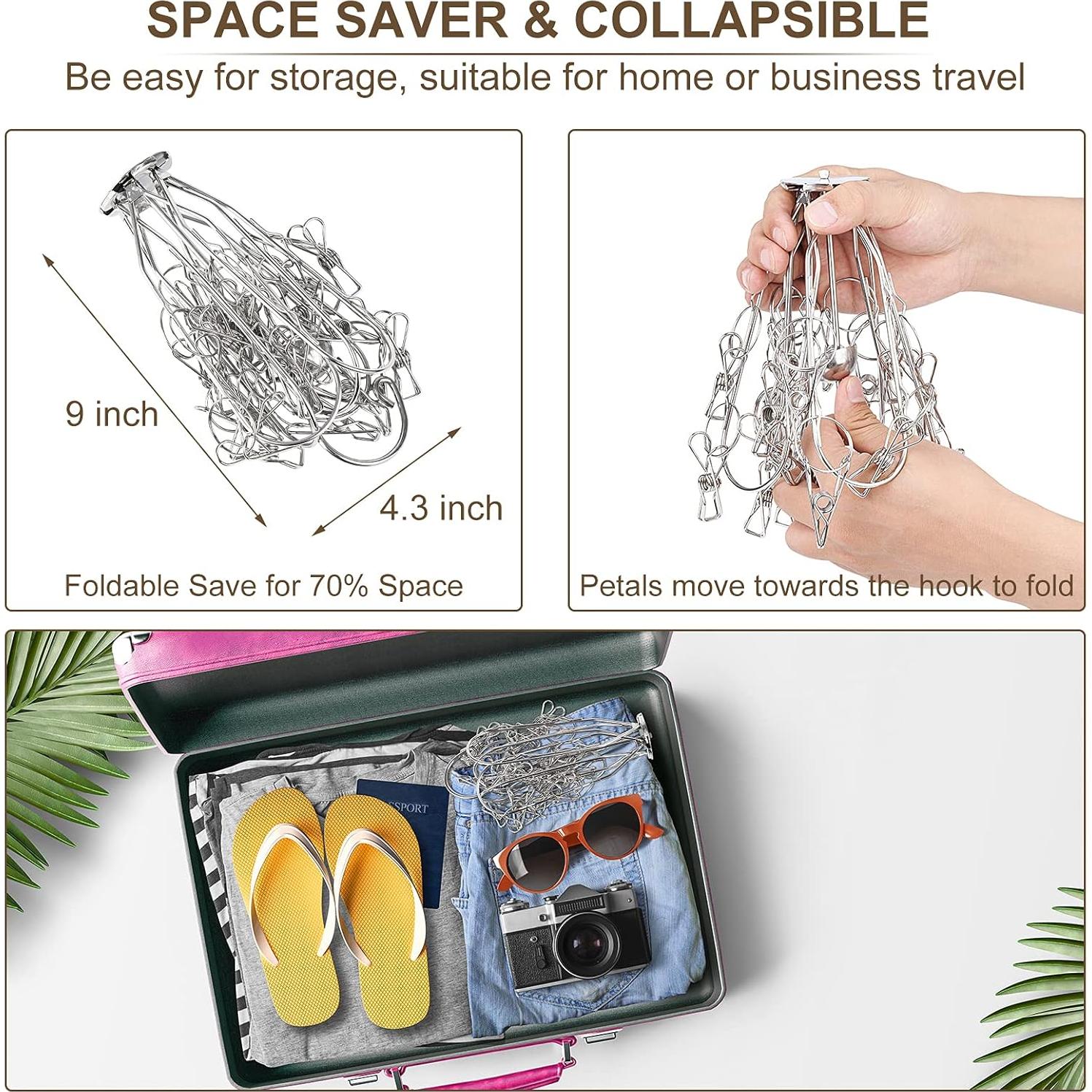 Perchero Plegable Estoder de Acero Inoxidable con 20 Clips