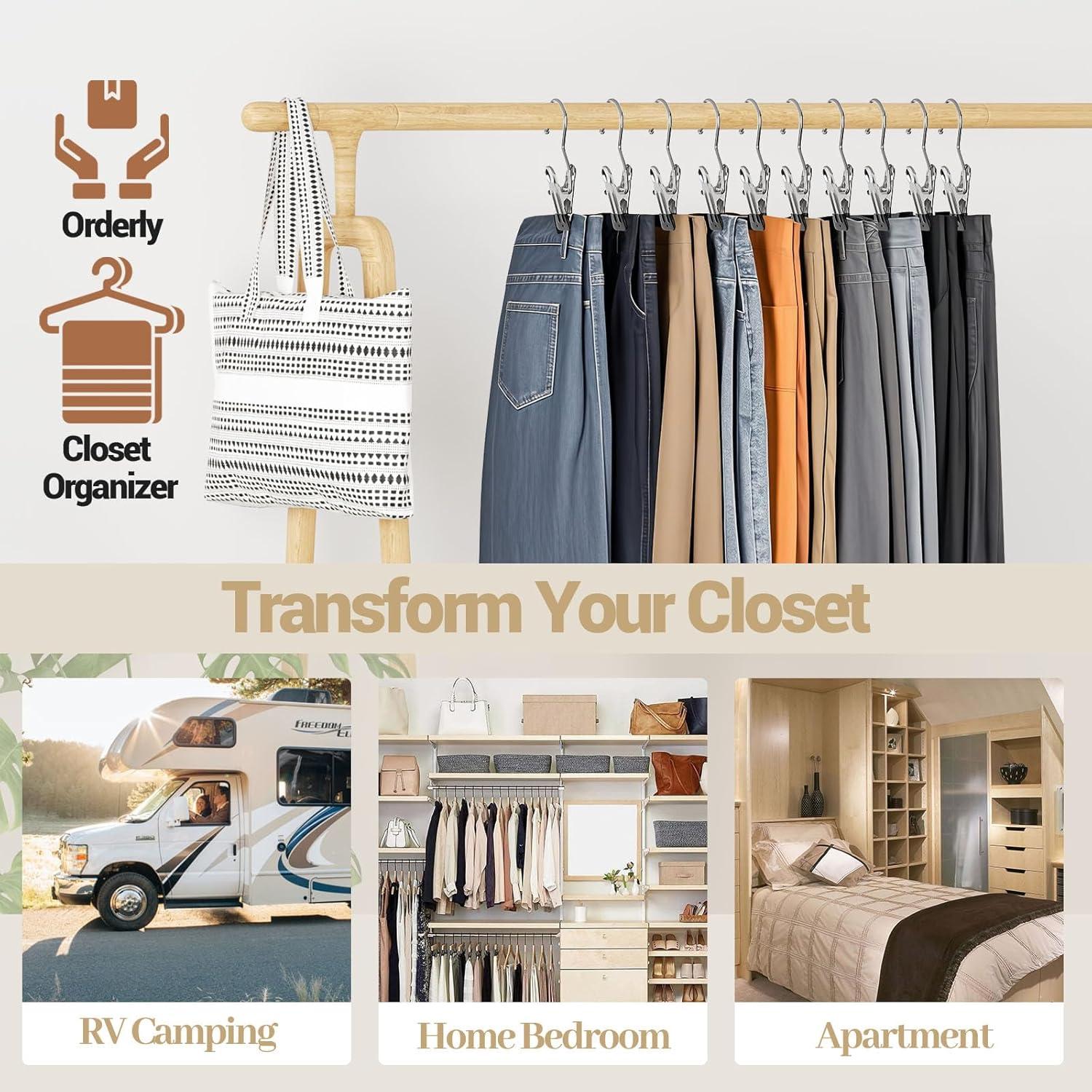 Perchas para Pantalones con Clips Organizador 12 Clips + 3 Ganchos