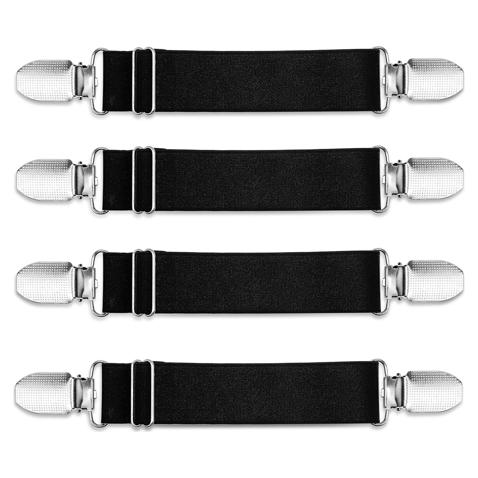 4 Clips Ajustables de Cincha Elástica Negra para Ropa
