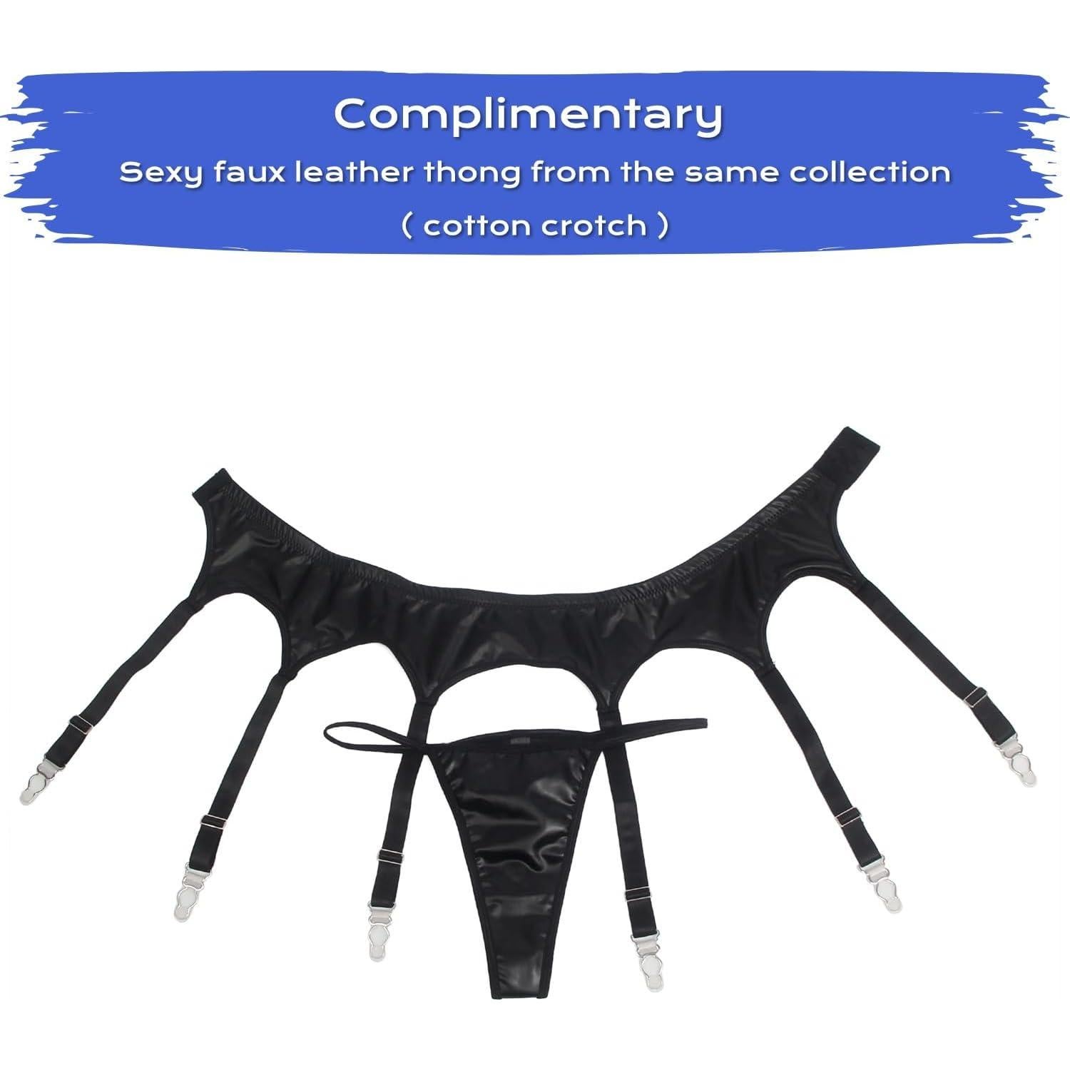 Cinturón de Liga de Cuero Sintético OhYeah Negro con 6 Correas