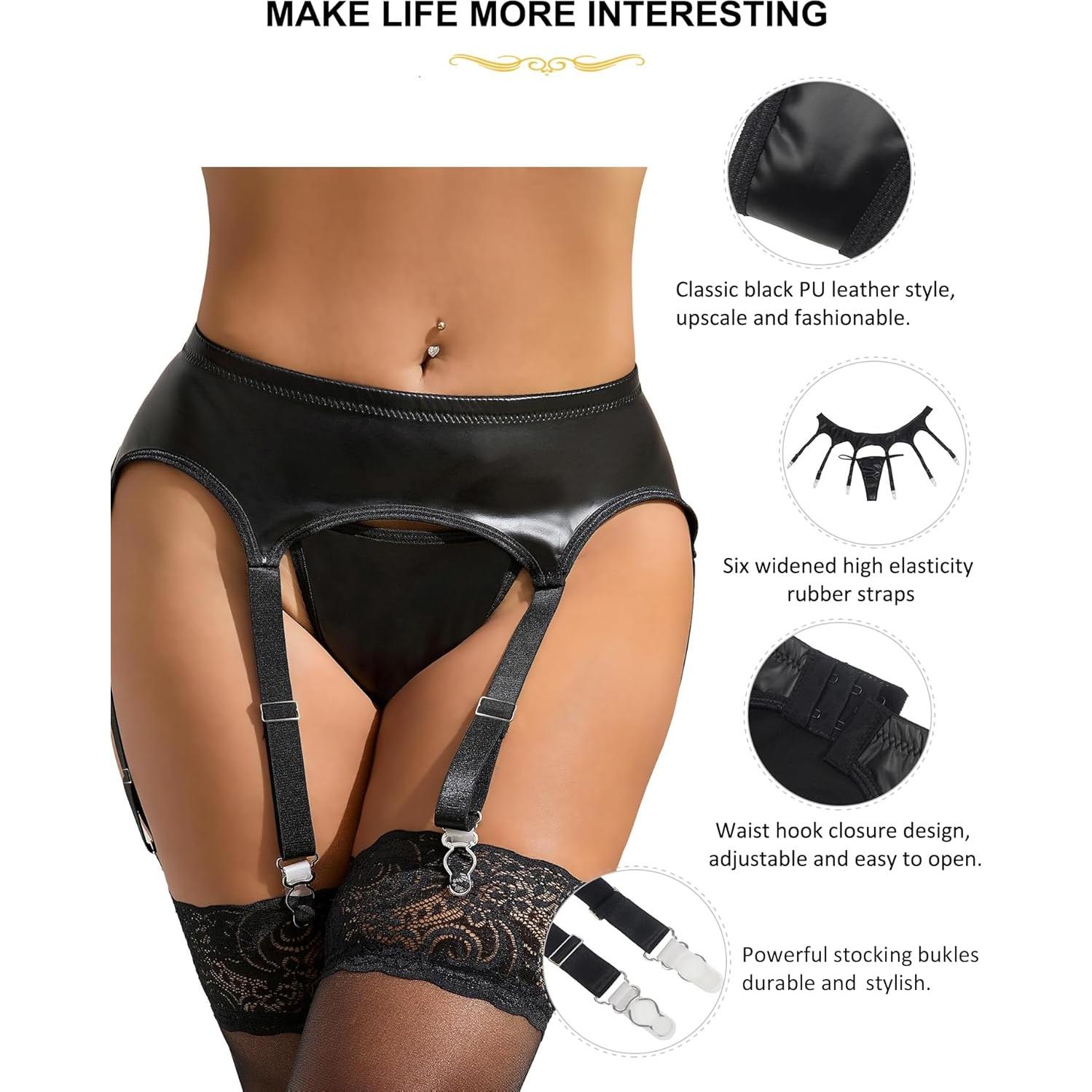 Cinturón de Liga de Cuero Sintético OhYeah Negro con 6 Correas