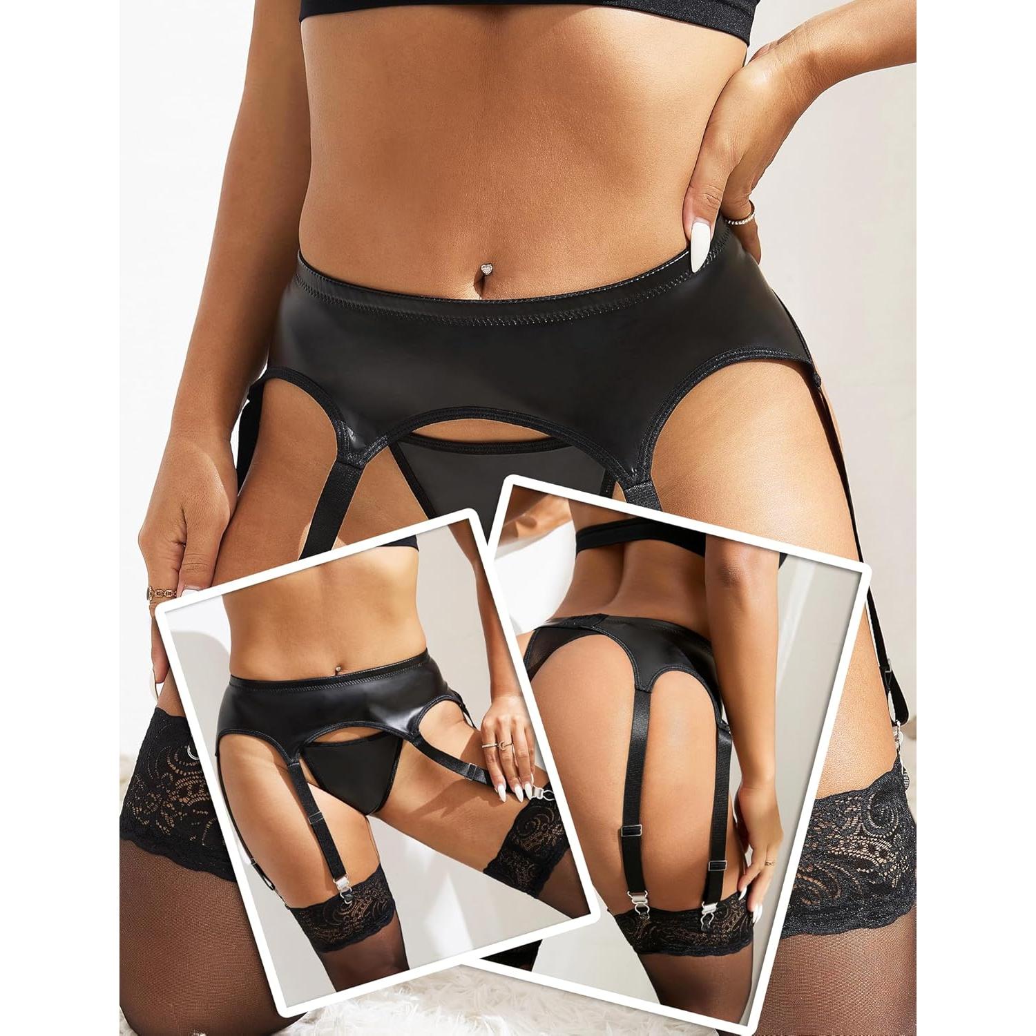 Cinturón de Liga de Cuero Sintético OhYeah Negro con 6 Correas