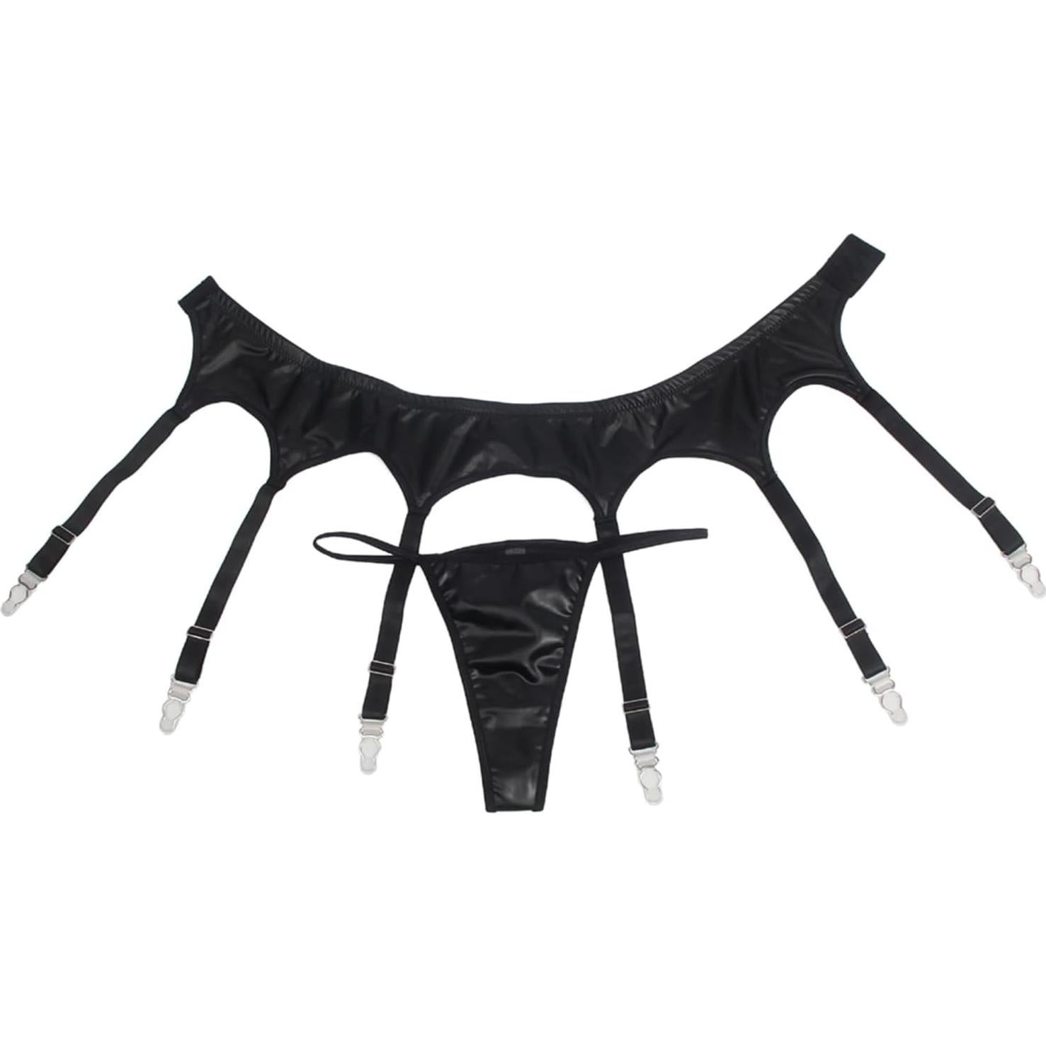 Cinturón de Liga de Cuero Sintético OhYeah Negro con 6 Correas