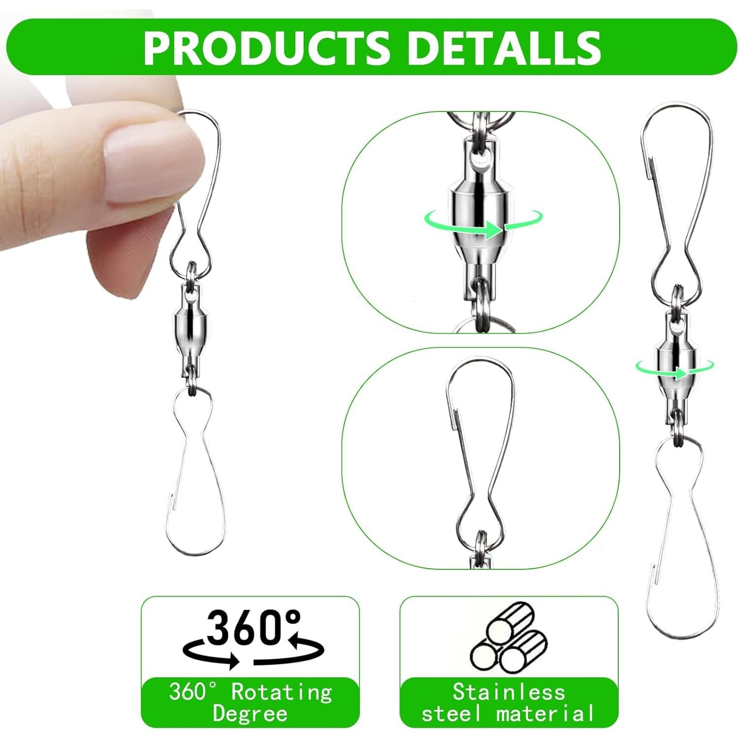 10 Ganchos Giratorios de Acero Inoxidable para Decoración