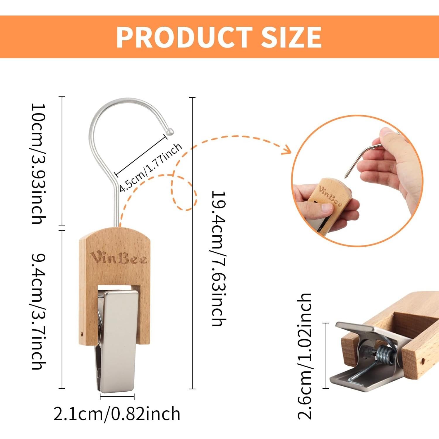 Ganchos de Madera VinBee 6 PCS con Clips Antideslizantes