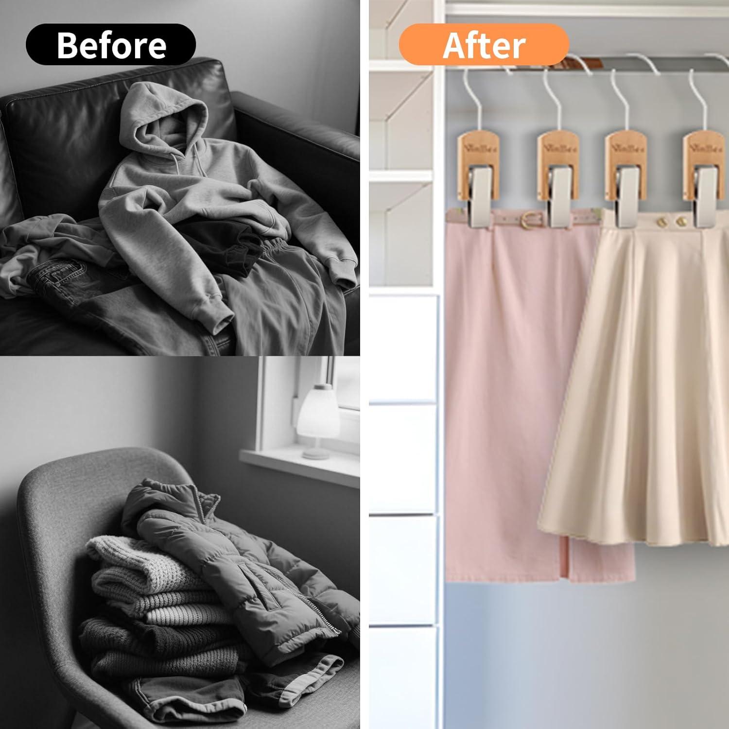 Ganchos de Madera VinBee 6 PCS con Clips Antideslizantes