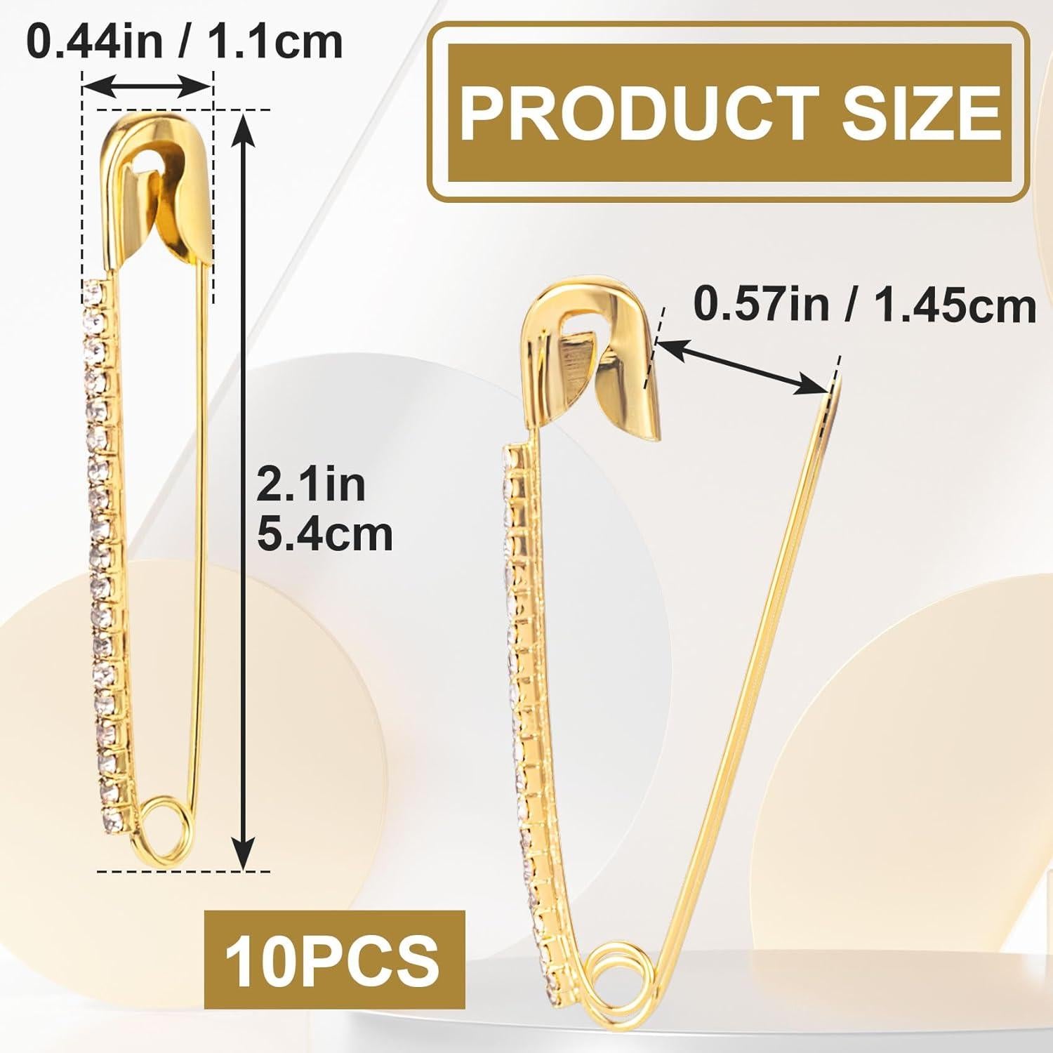 10 Alfileres de Seguridad Dorados con Rhinestones Isslly