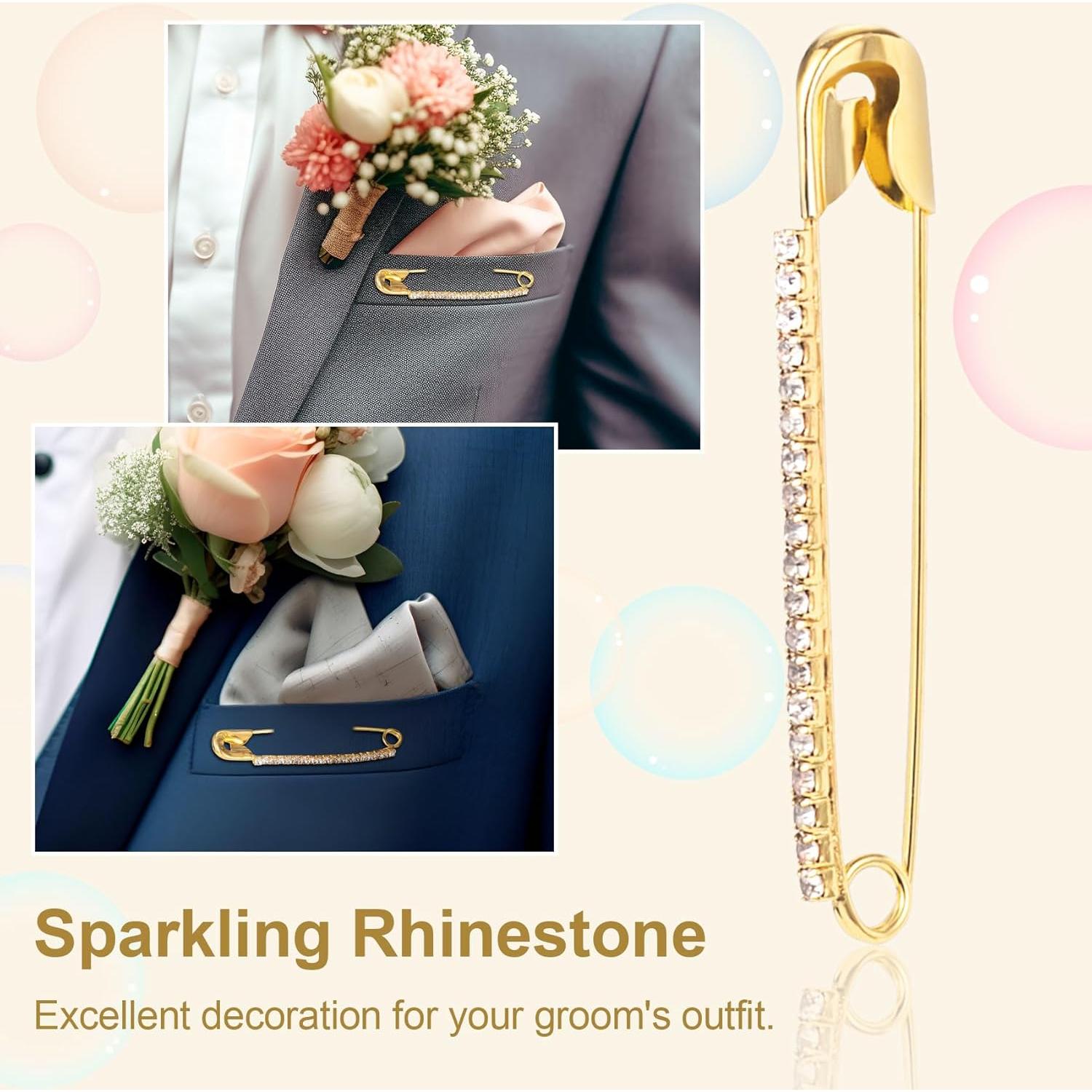 10 Alfileres de Seguridad Dorados con Rhinestones Isslly