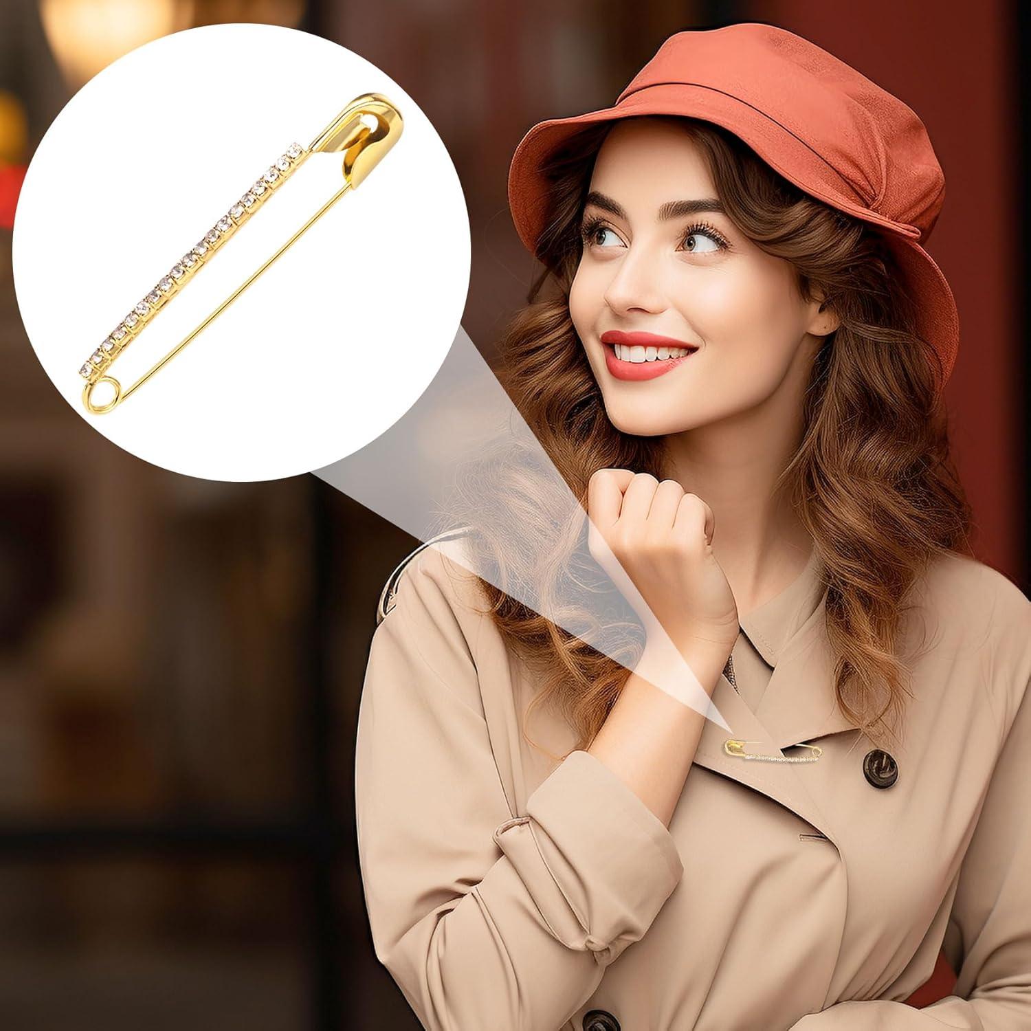 10 Alfileres de Seguridad Dorados con Rhinestones Isslly