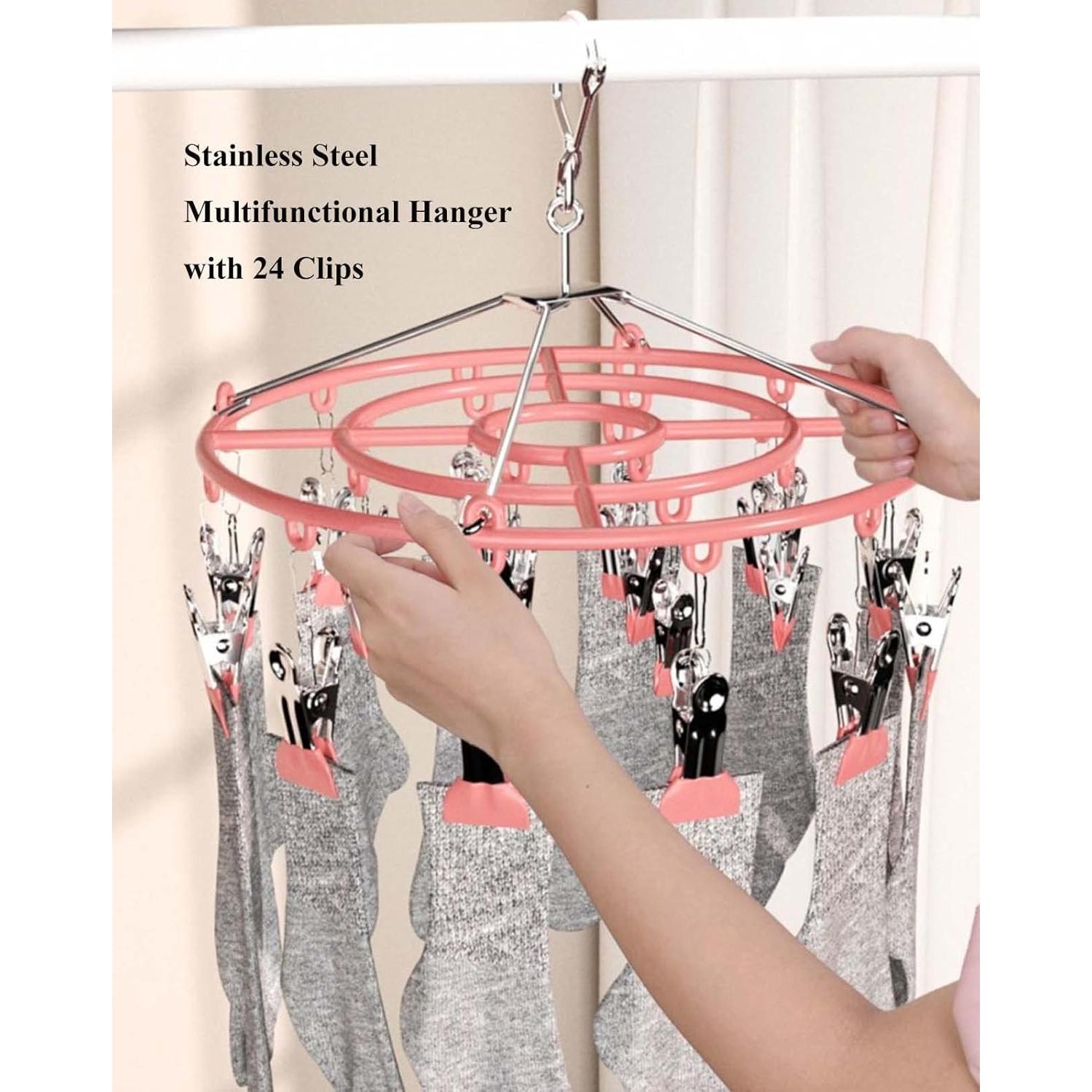 Estante Secar Ropa Acero Inoxidable Decohomeforu 24 Clips Rosa