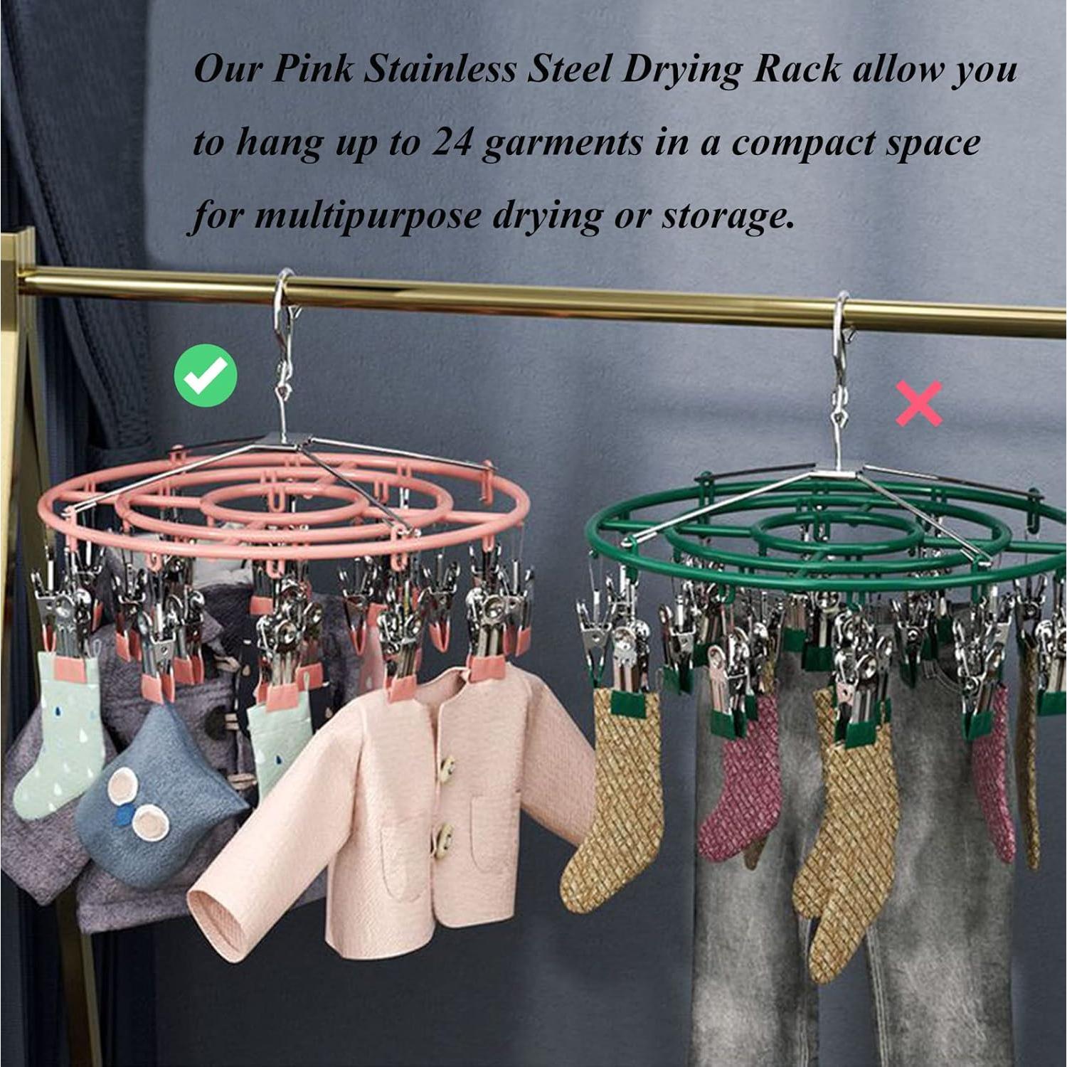 Estante Secar Ropa Acero Inoxidable Decohomeforu 24 Clips Rosa