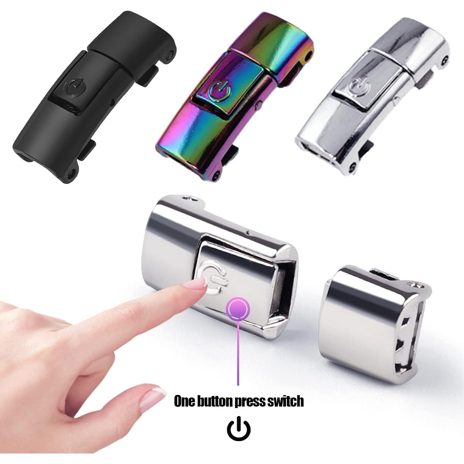 Hebillas de Cordones de Metal 12 Piezas - Negro, Plateado, Arcoíris