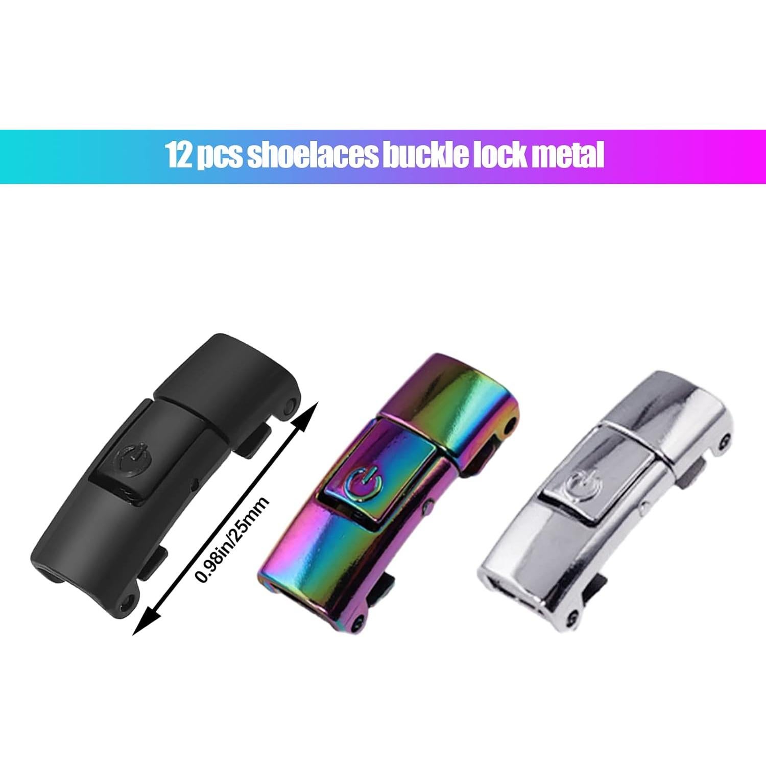Hebillas de Cordones de Metal 12 Piezas - Negro, Plateado, Arcoíris