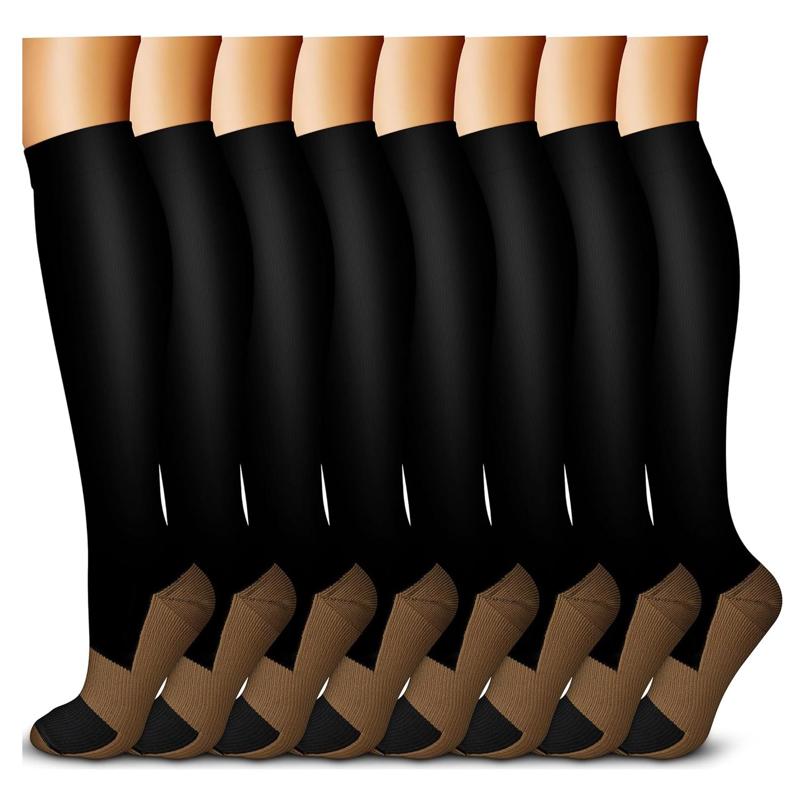 Calcetines de Compresión de Cobre QUXIANG 15-20 mmHg (8 Pares)