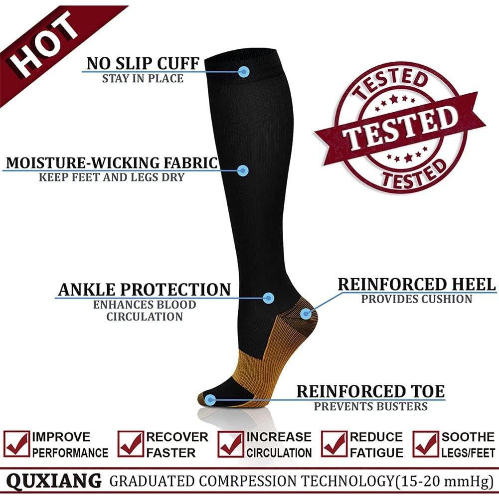 Calcetines de Compresión de Cobre QUXIANG 15-20 mmHg (8 Pares)