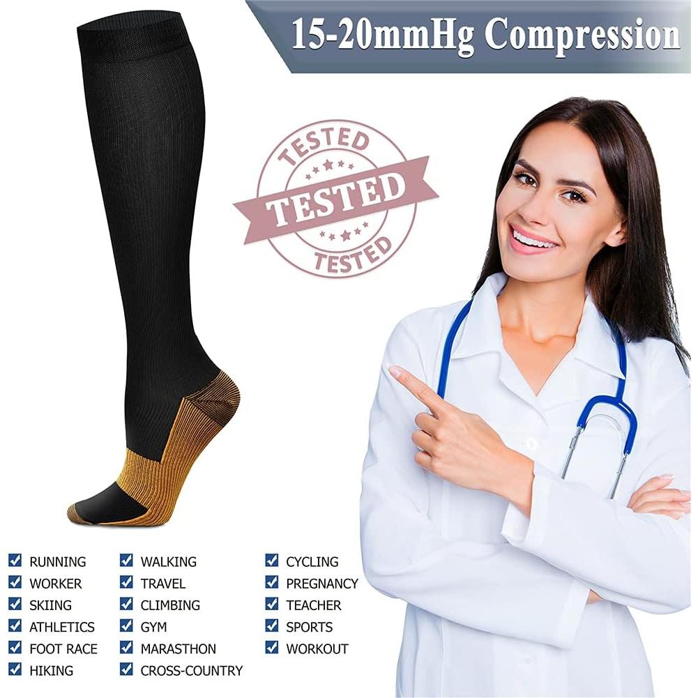 Calcetines de Compresión de Cobre QUXIANG 15-20 mmHg (8 Pares)