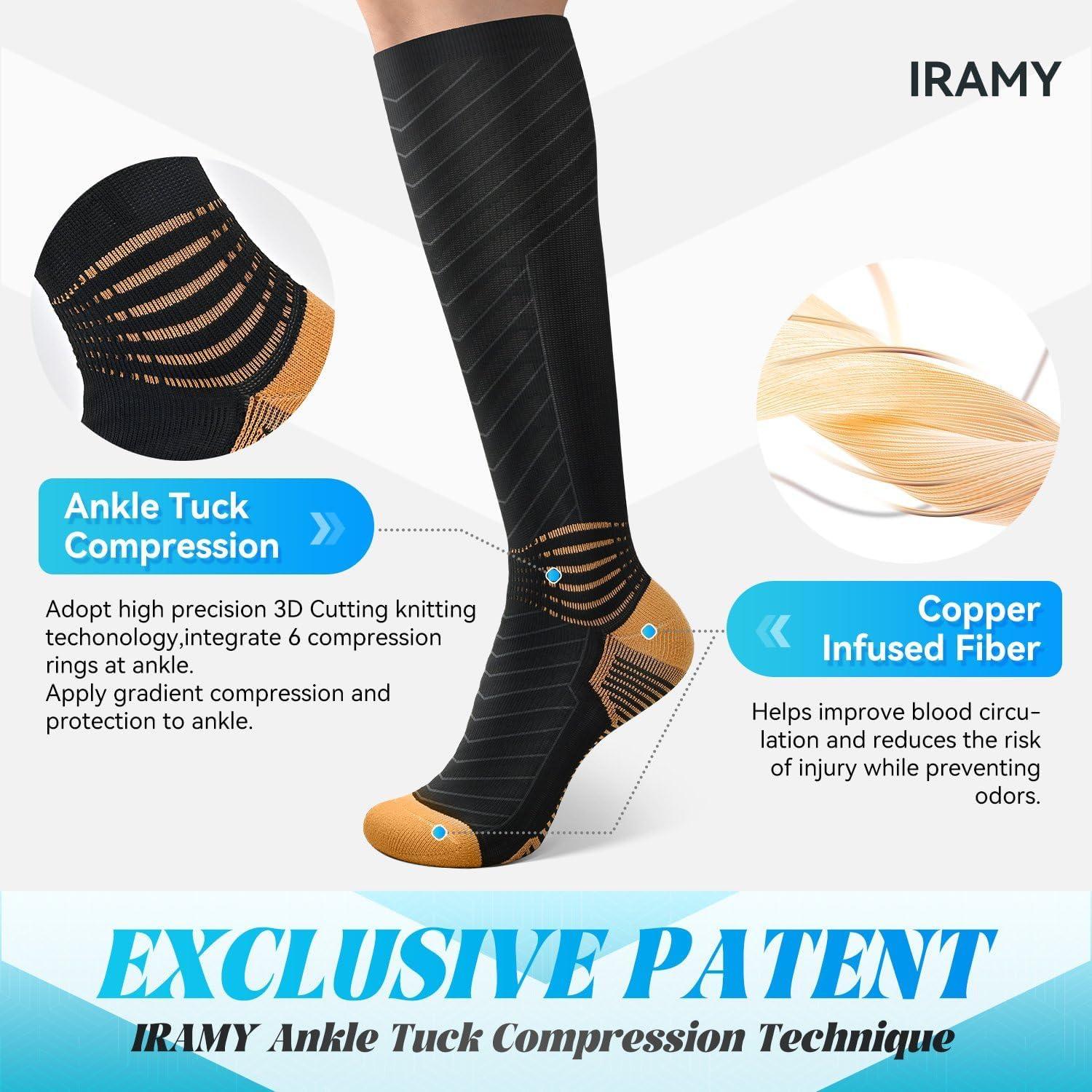 Calcetines de Compresión IRAMY para Hombres y Mujeres 15-20 mmHg