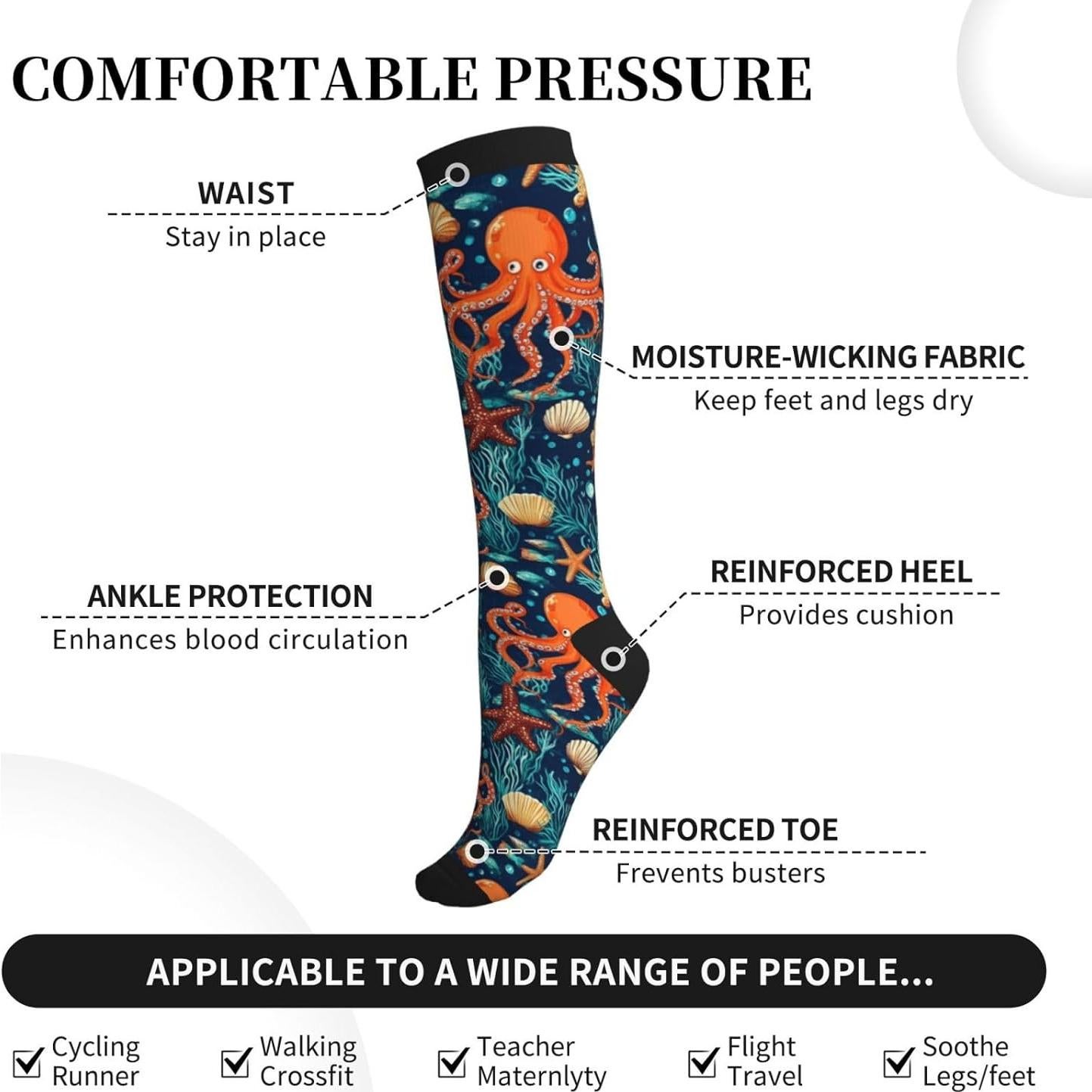 Calcetines de Compresión Unisex 15-20mmHg Soporte para Pantorrilla