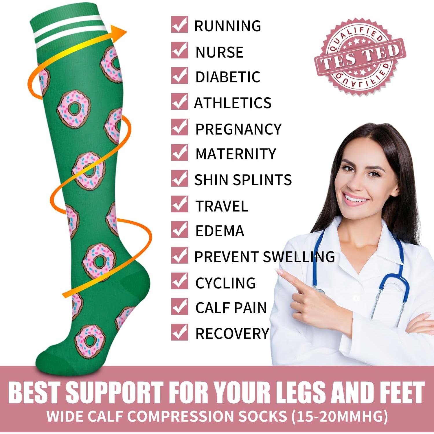 Calcetines de Compresión Bluemaple Unisex 15-20 mmHg (6 Pares)