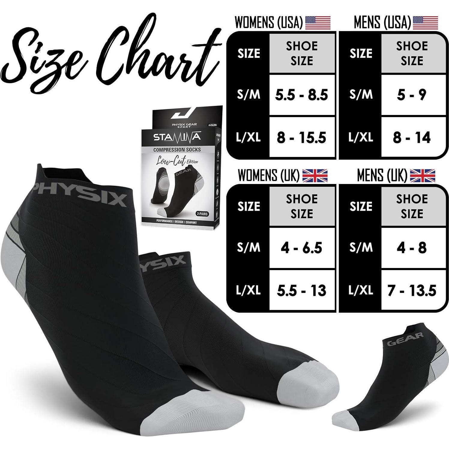 Calcetines Cortos de Compresión Physix Gear para Hombres y Mujeres - Soporte de Arco y Comodidad