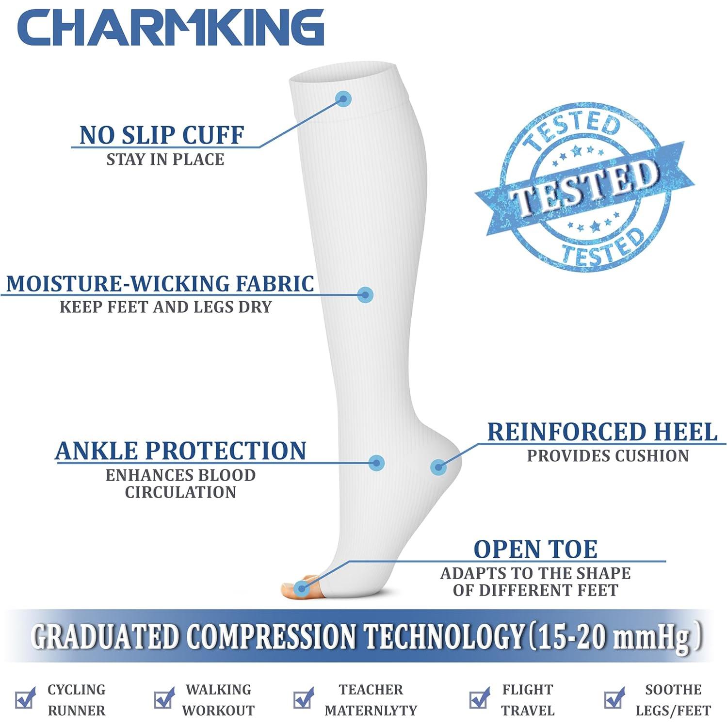Calcetines de Compresión CHARMKING Unisex 15-20 mmHg 3 Pares