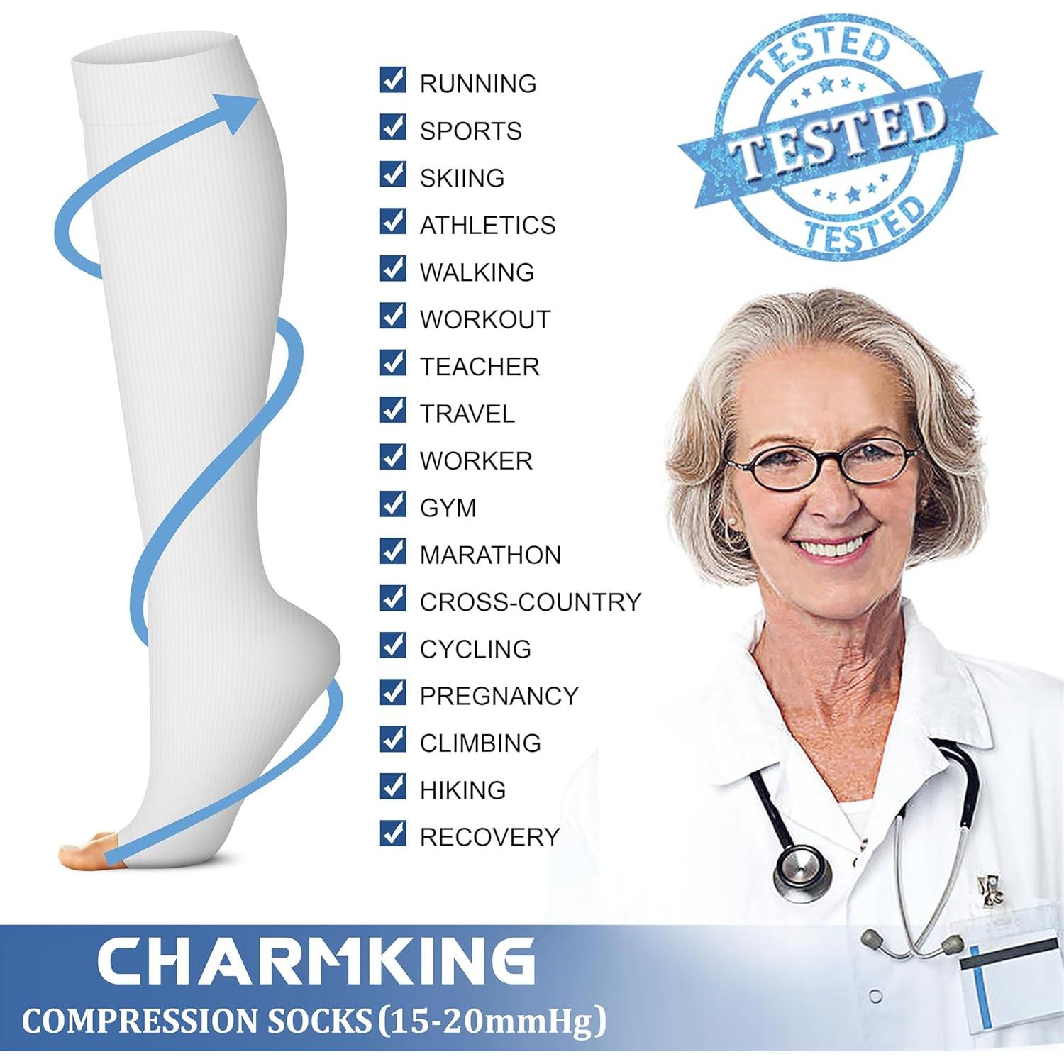 Calcetines de Compresión CHARMKING Unisex 15-20 mmHg 3 Pares