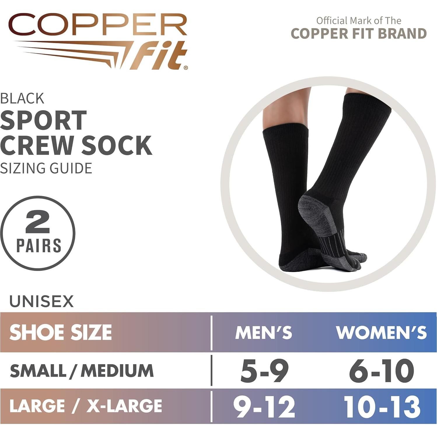 Calcetines Deportivos Unisex Copper Fit - 2 Pares, Longitud Media