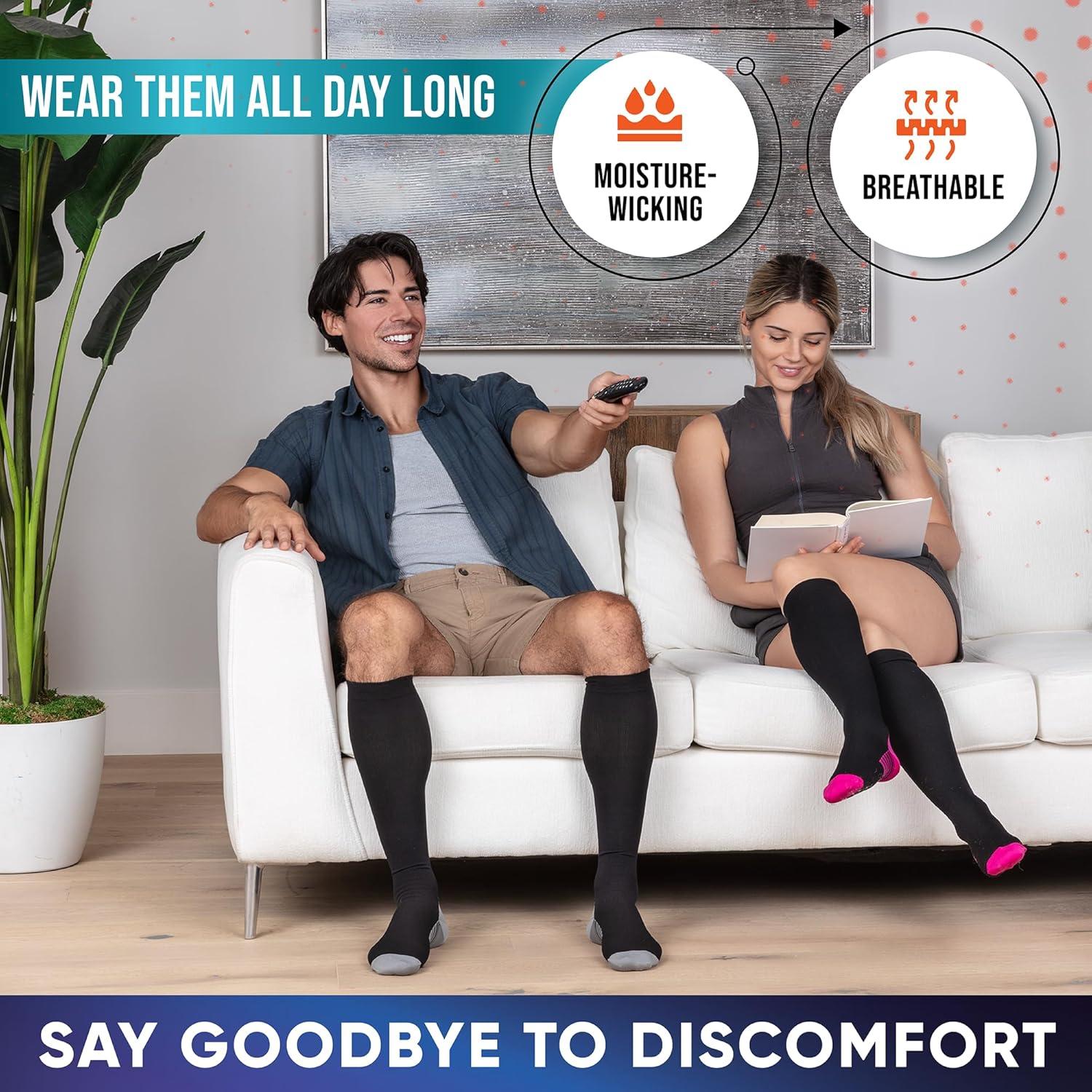 Calcetines de Compresión PhysFlex Unisex 3 Pares Negro 15-20mmHg