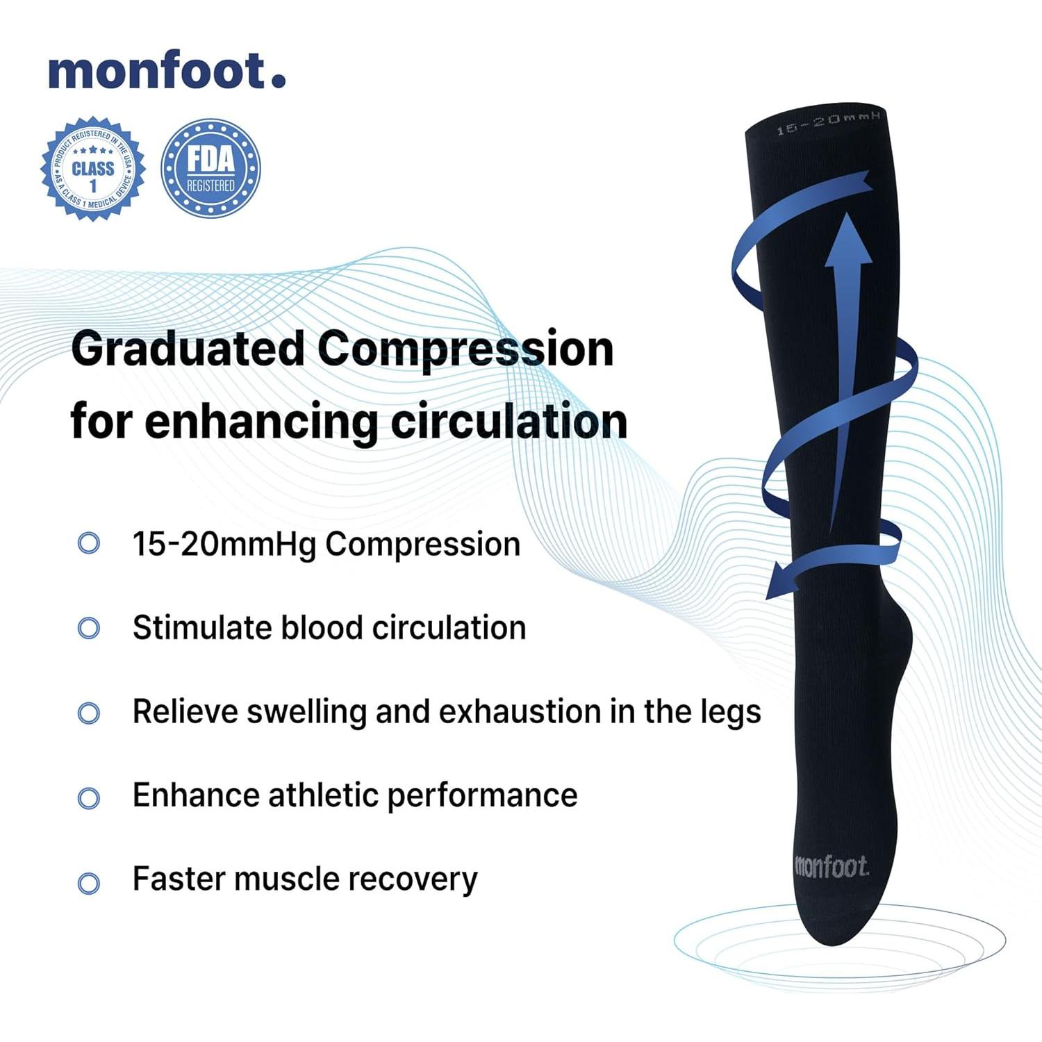 Medias Compresivas MONFOOT 15-20 mmHg Unisex - 3 Pares Negros