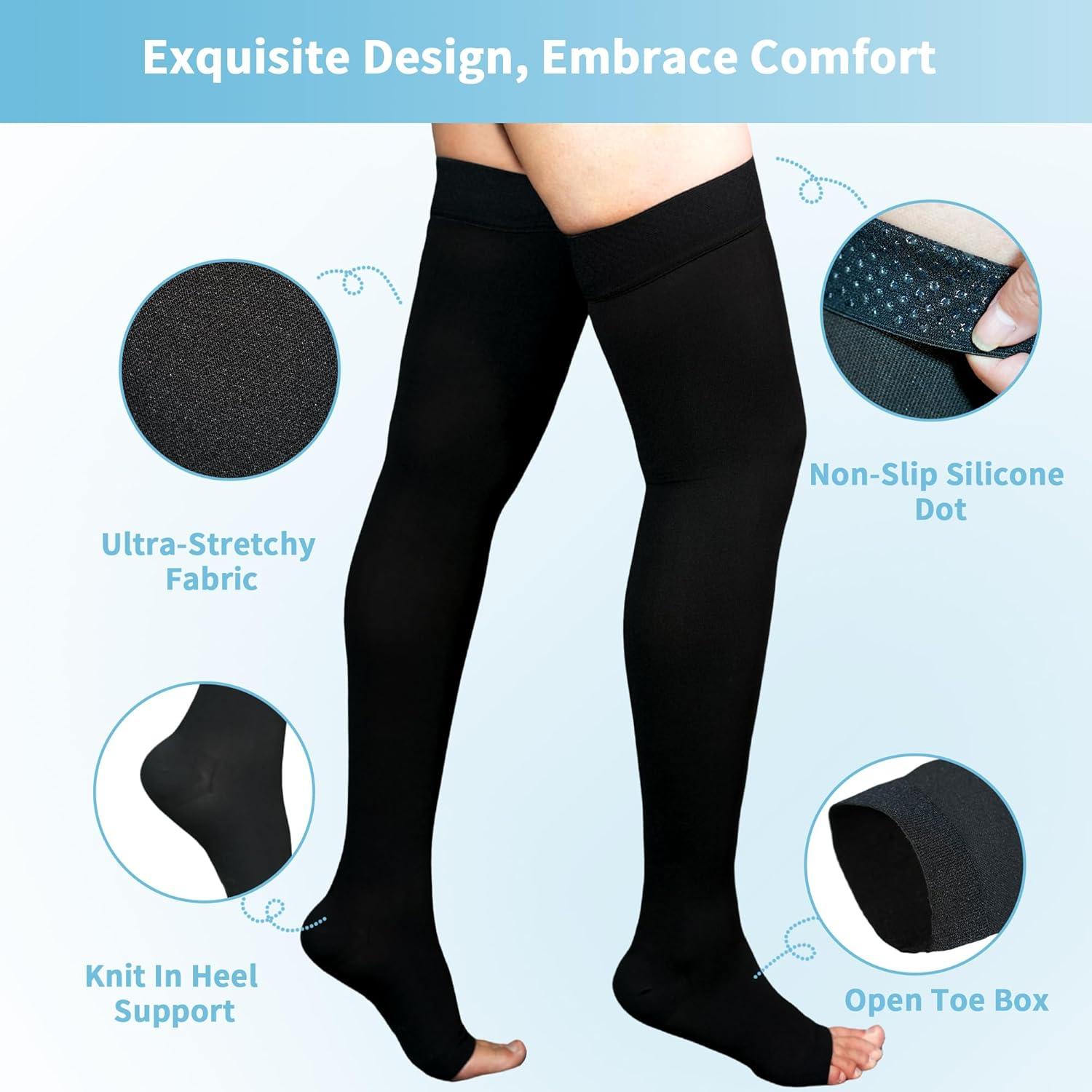 Medias de Compresión 20-30 mmHg Bewzilove Talla Grande Negra