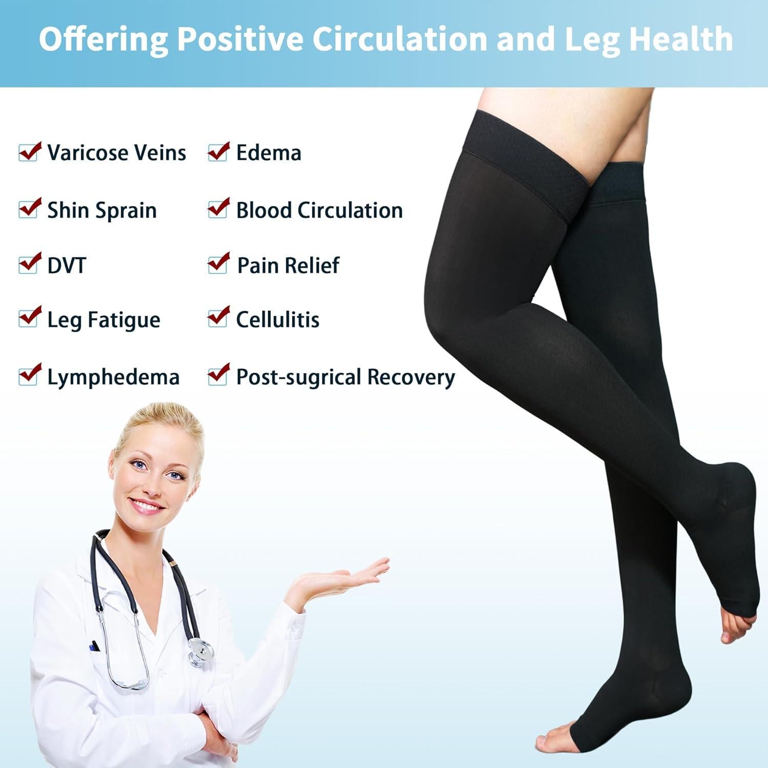 Medias de Compresión 20-30 mmHg Bewzilove Talla Grande Negra