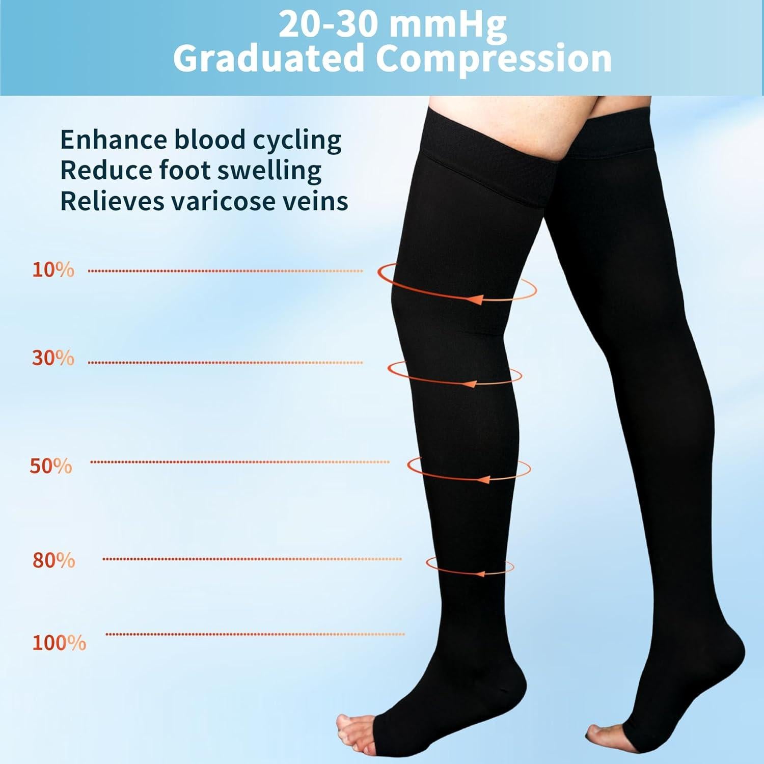 Medias de Compresión 20-30 mmHg Bewzilove Talla Grande Negra