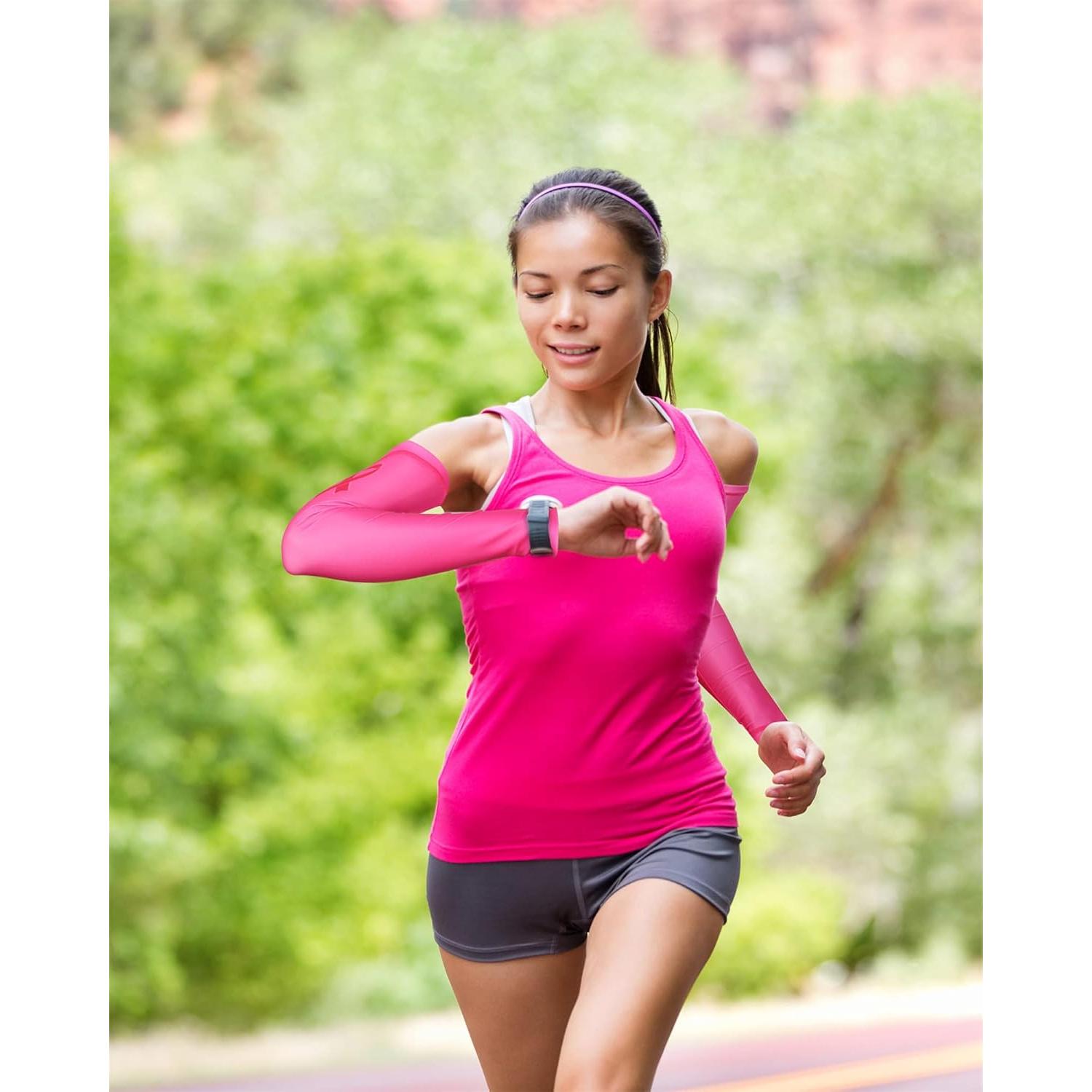 Mangas de Compresión Rosa Gejoy para Conciencia Cáncer Mama - 4 Pares