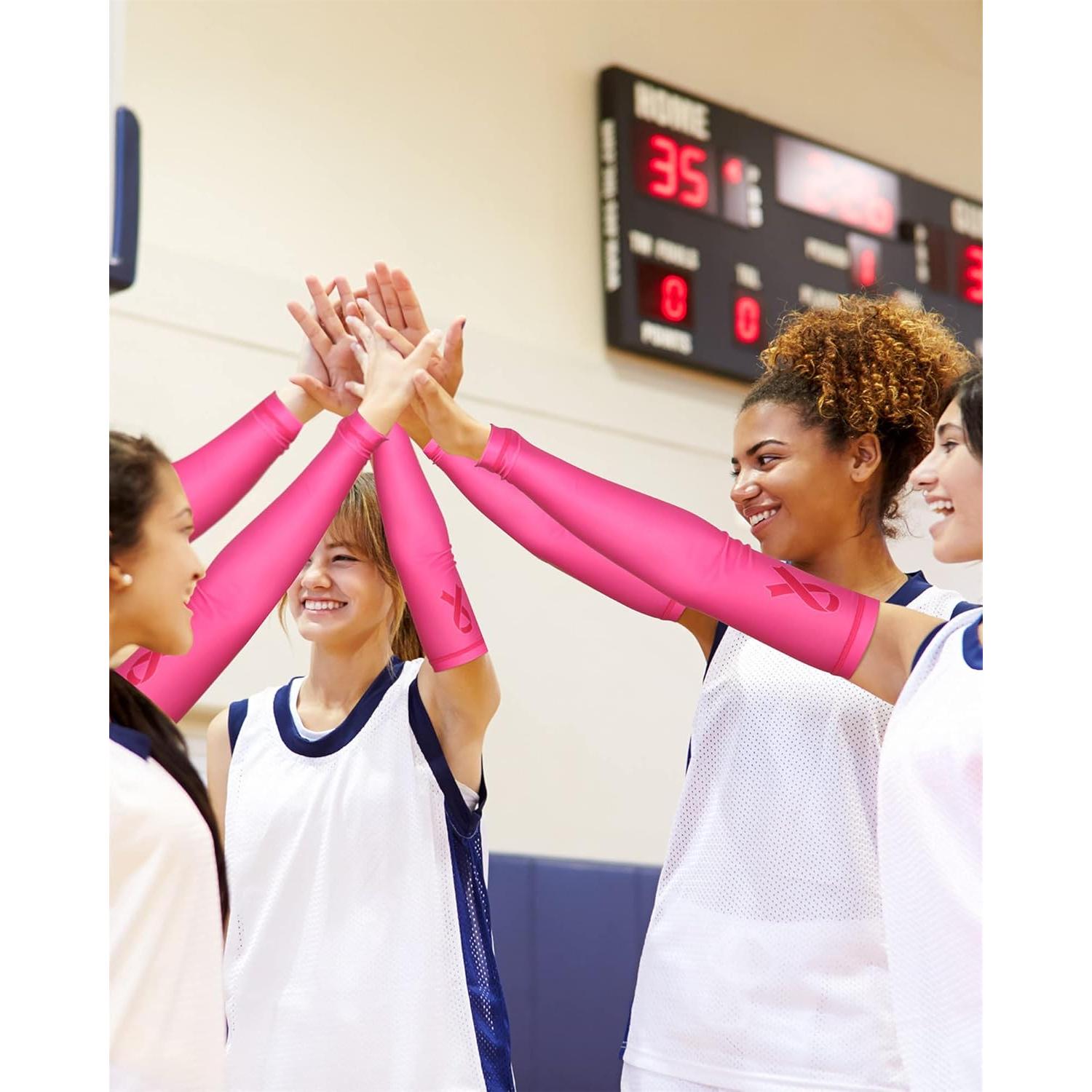 Mangas de Compresión Rosa Gejoy para Conciencia Cáncer Mama - 4 Pares