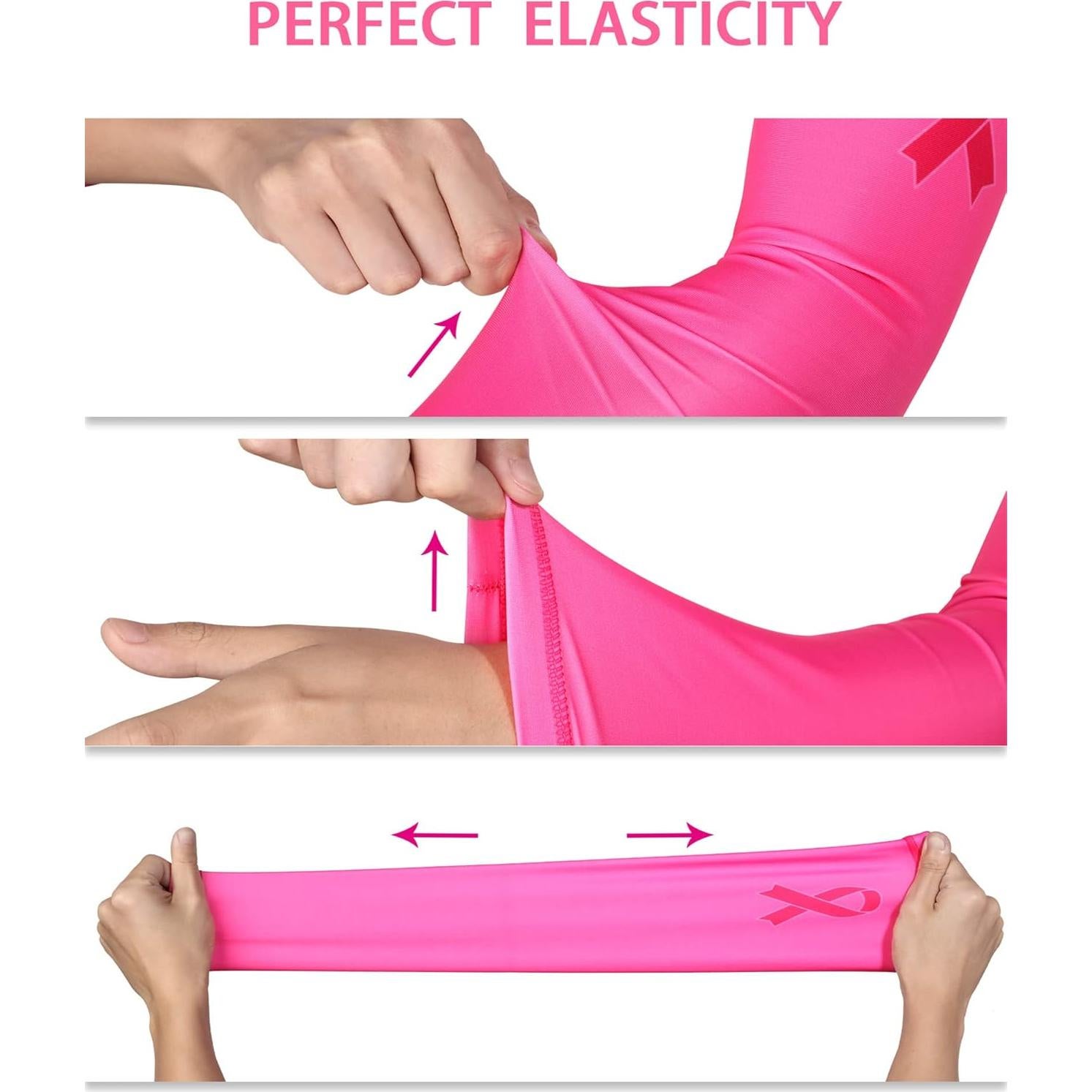 Mangas de Compresión Rosa Gejoy para Conciencia Cáncer Mama - 4 Pares