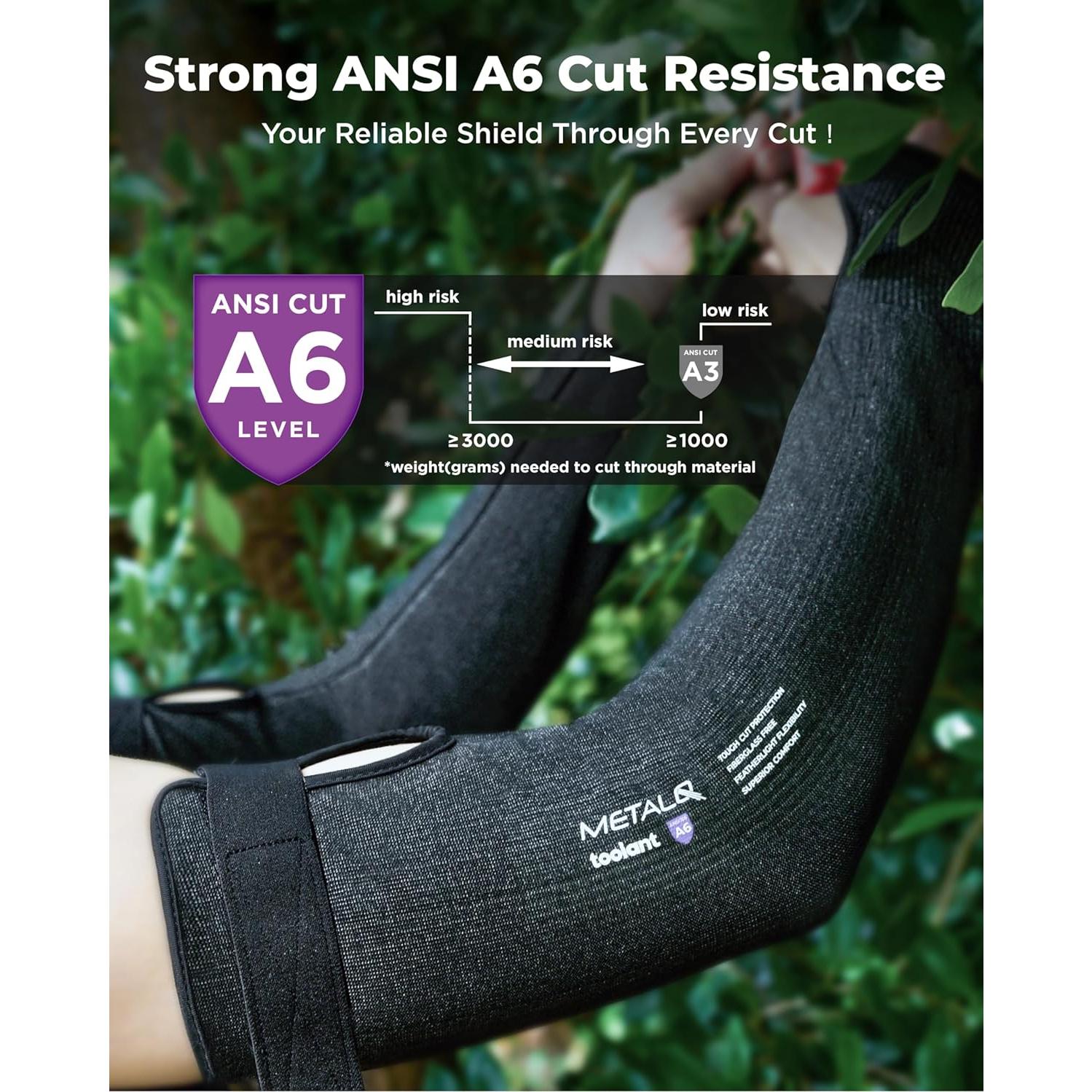 Mangas Resistentes a Cortes Toolant A6 para Jardinería - 1 Par Negro