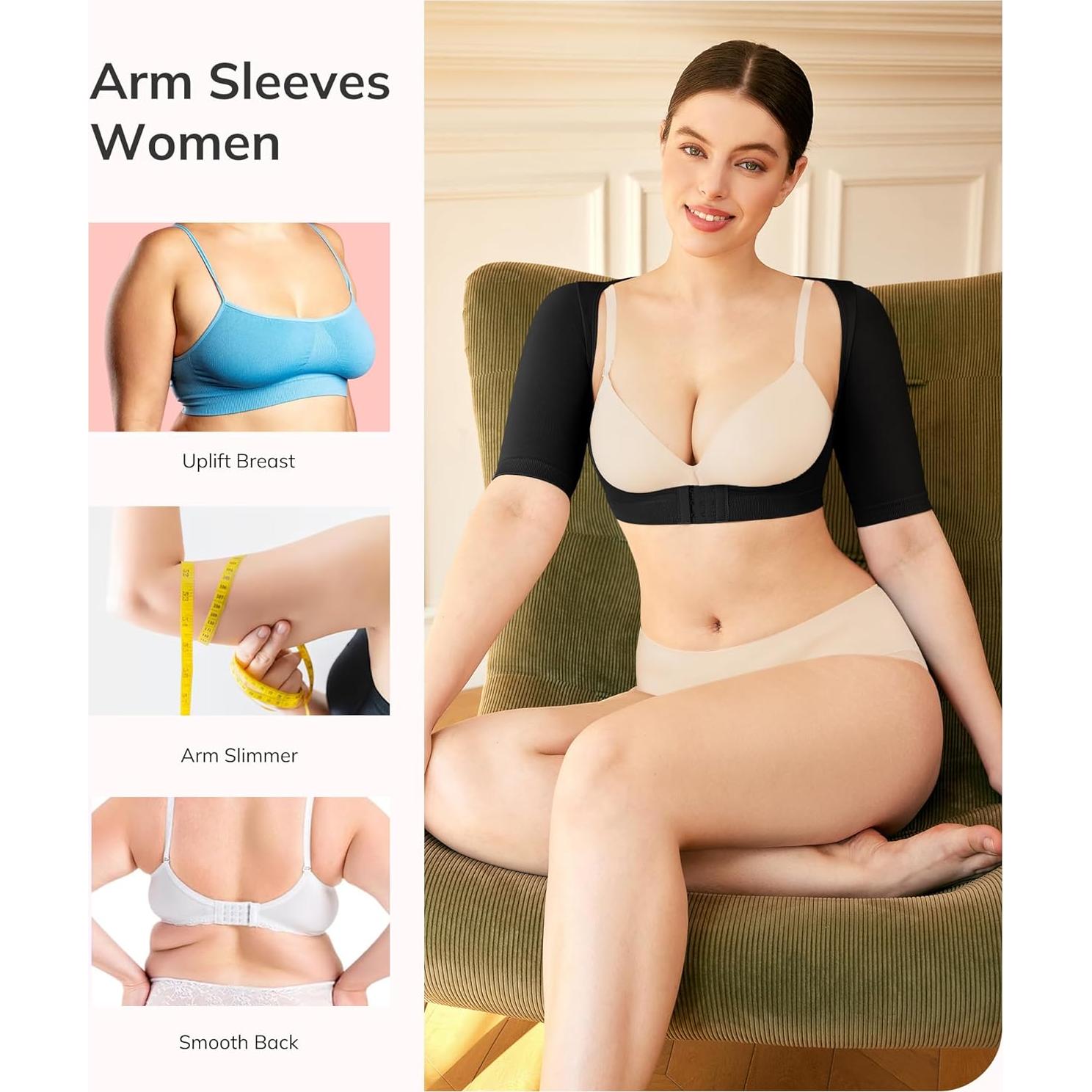 Mangas de Compresión para Brazos LOday Mujeres Talla Grande Negra