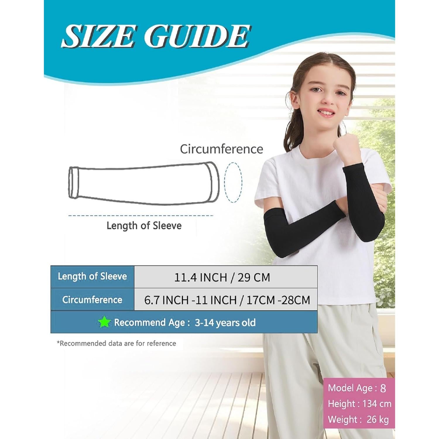 4 Pares de Mangas Refrigerantes UV para Niños - Protección Solar