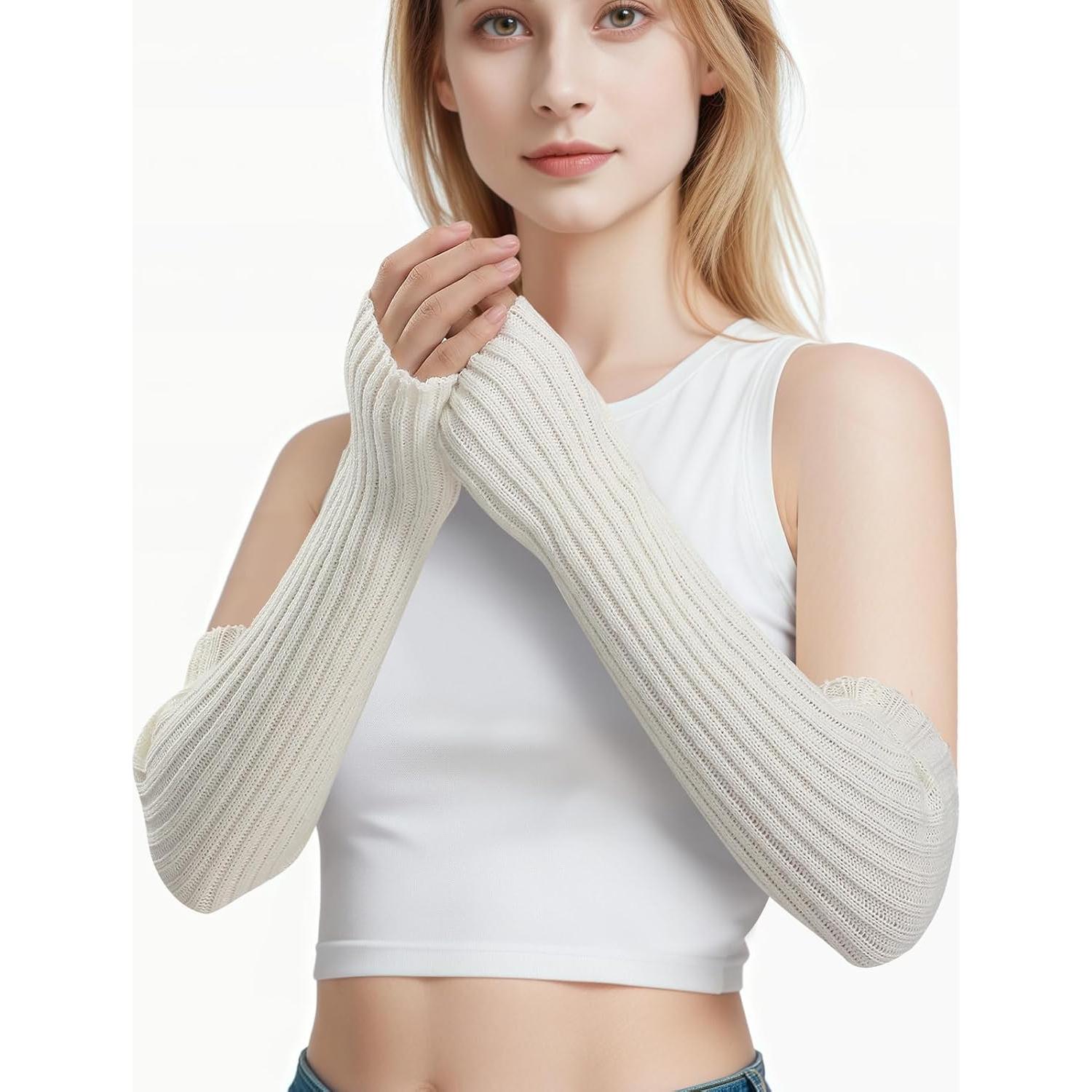 Mangas Calentadoras Clothirily para Mujeres - Guantes Largos sin Dedos