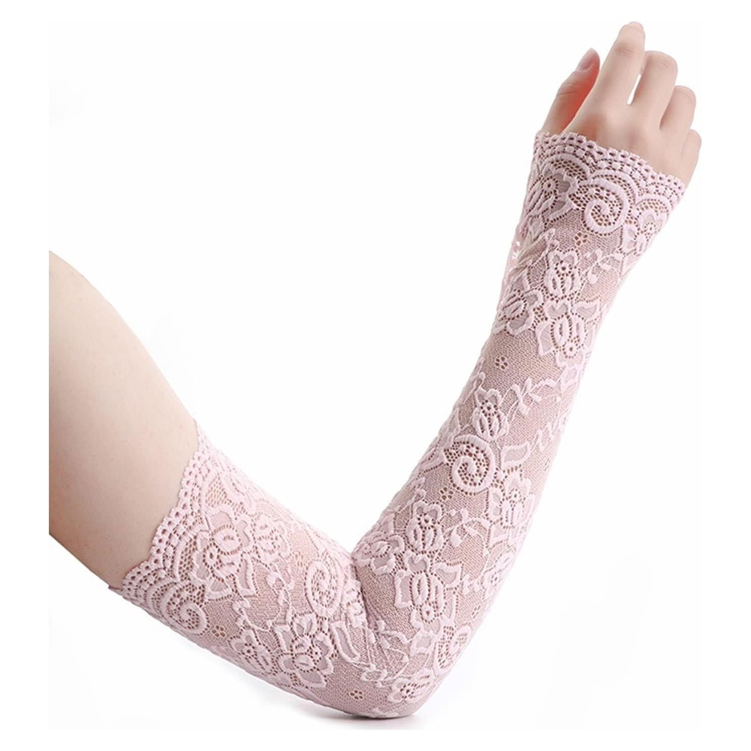 Mangas de encaje UV para mujer - Guantes sin dedos A-rosa