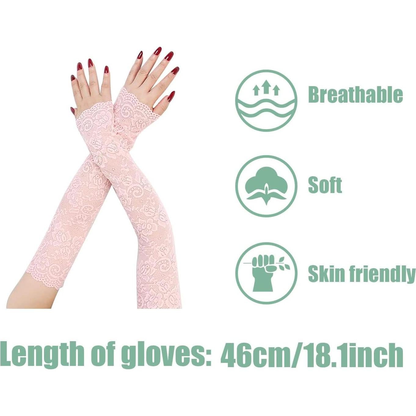 Mangas de encaje UV para mujer - Guantes sin dedos A-rosa