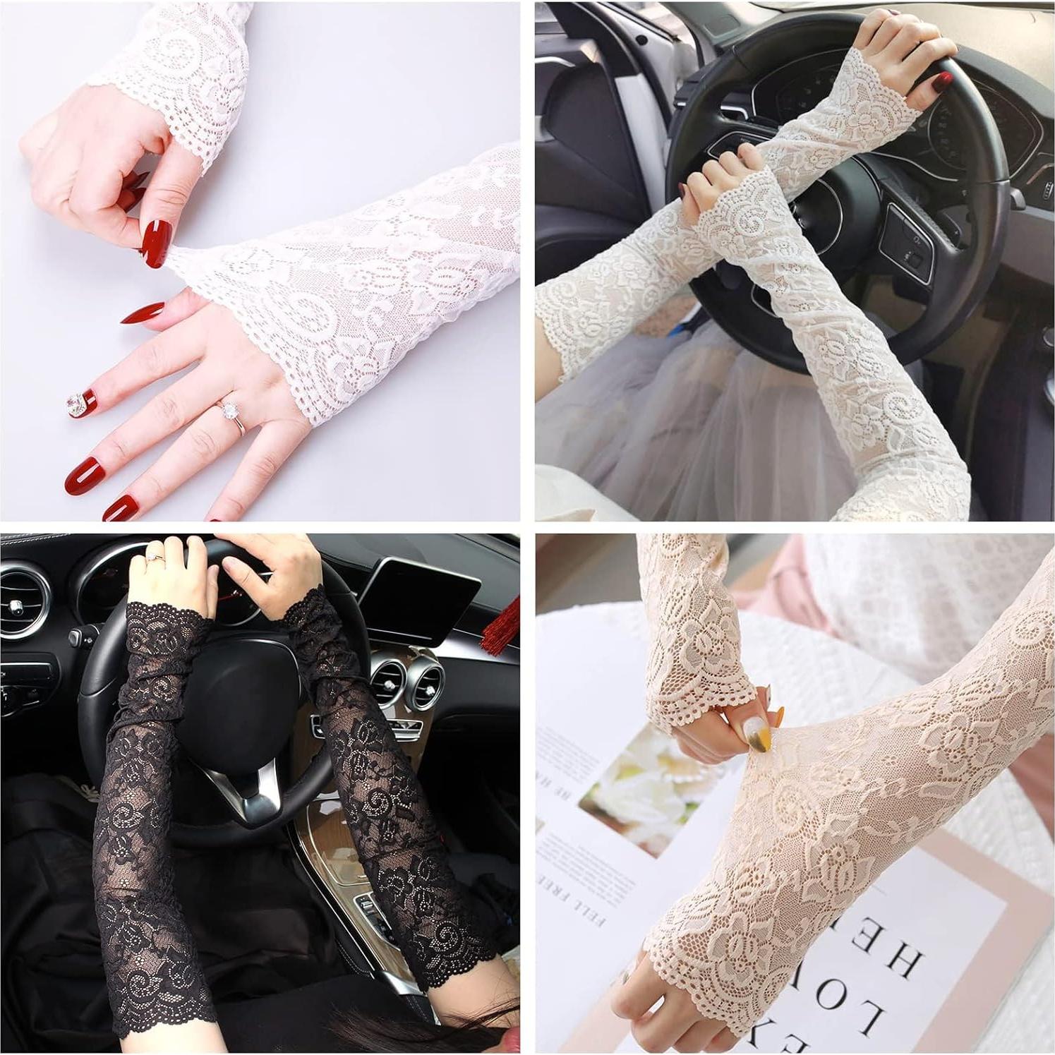 Mangas de encaje UV para mujer - Guantes sin dedos A-rosa