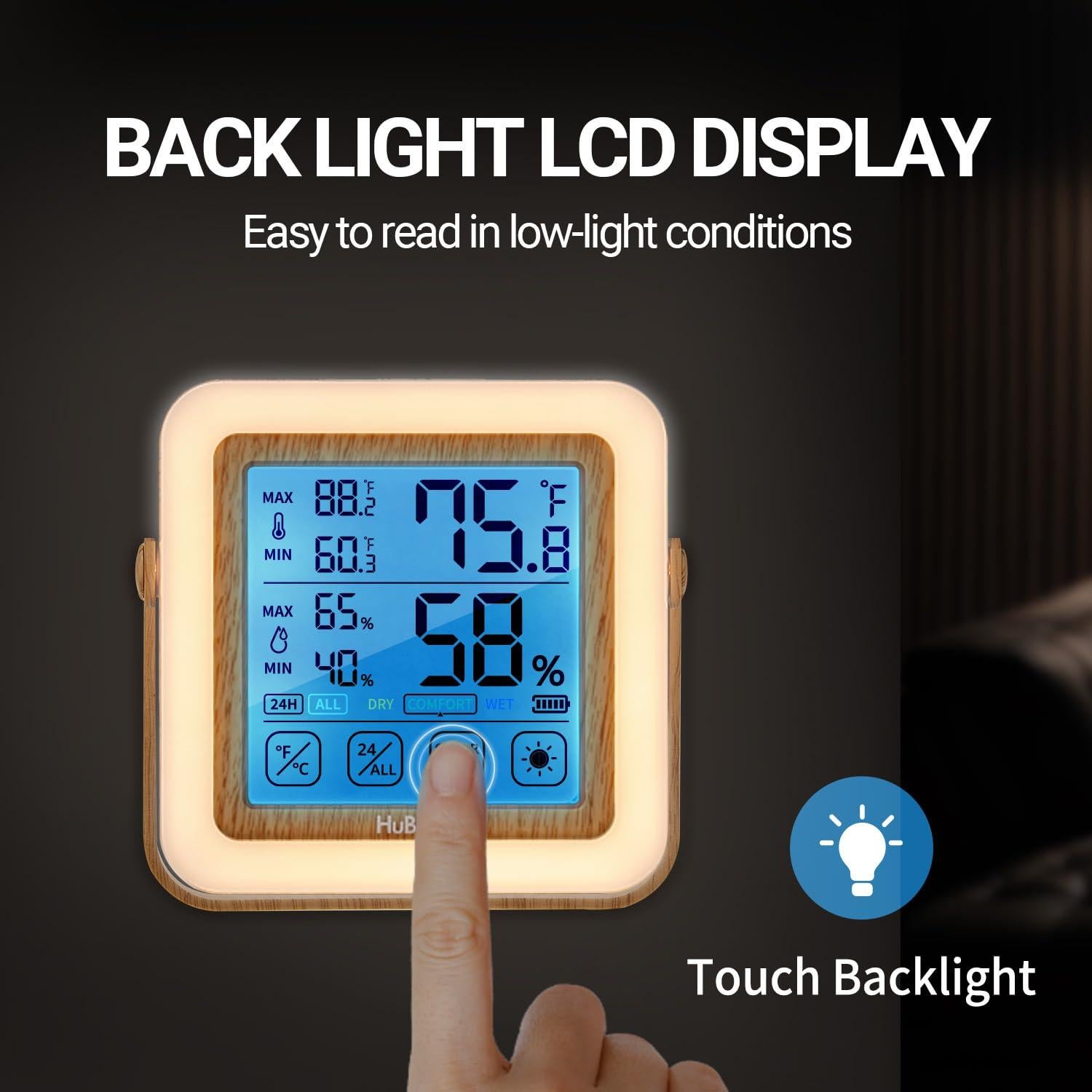 Higrómetro Digital HuBDIC HT-21 con Luz Nocturna y Monitor de Humedad
