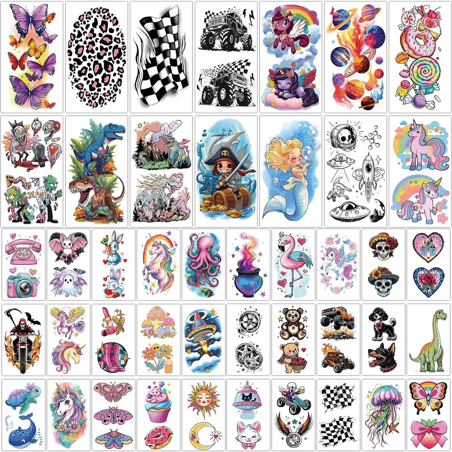 52 Tatuajes Temporales para Niños SOOVSY - Manga Completa y Pequeños