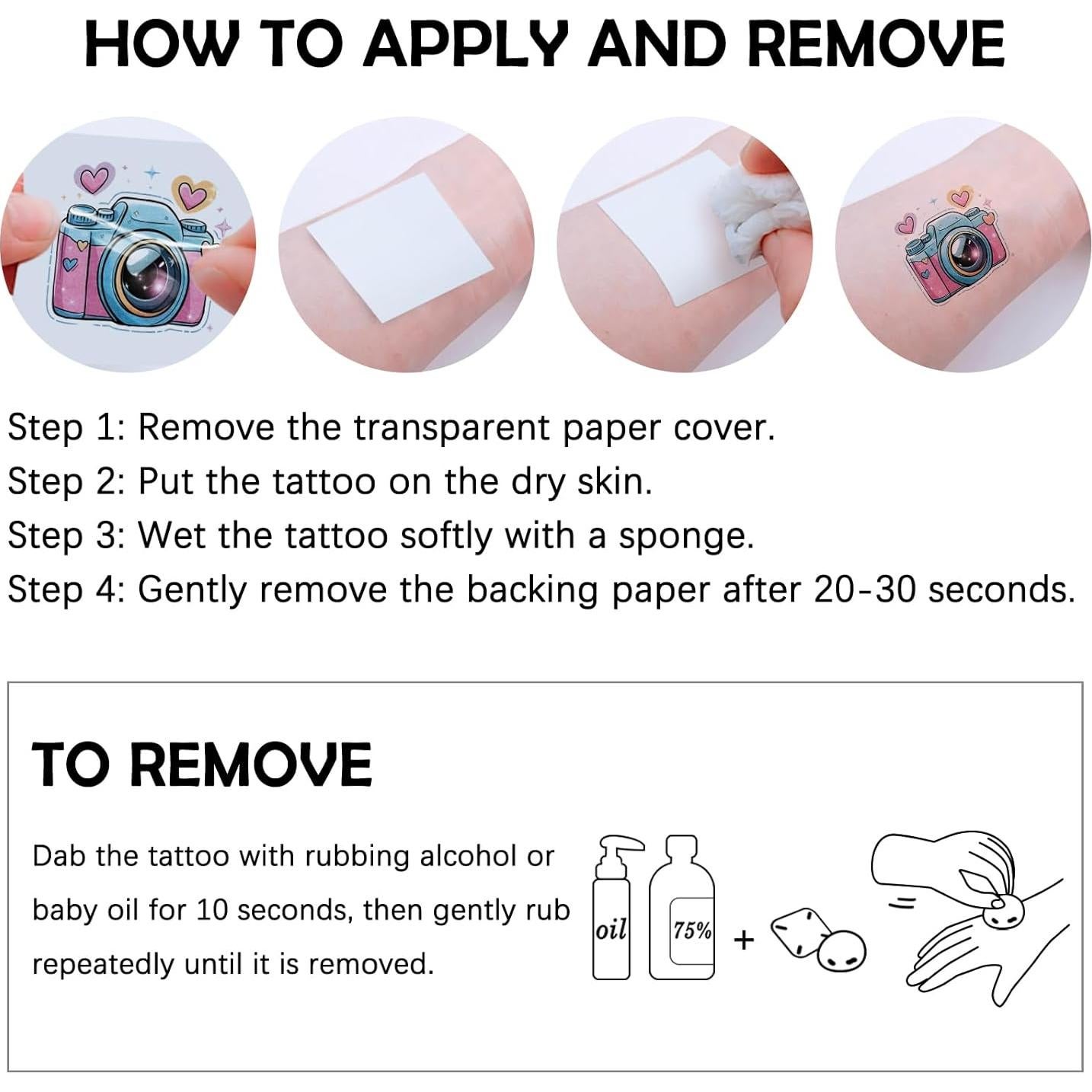 52 Tatuajes Temporales para Niños SOOVSY - Manga Completa y Pequeños