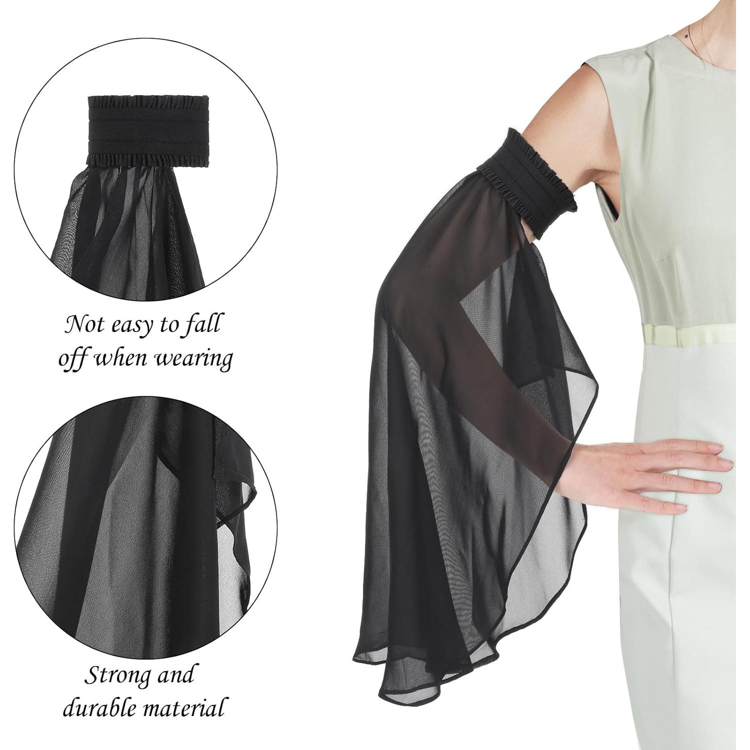 Mangas Desmontables Lusofie de Chifón Negras para Mujer 60cm