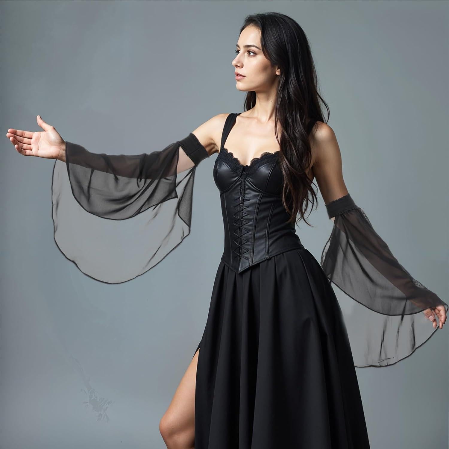 Mangas Desmontables Lusofie de Chifón Negras para Mujer 60cm