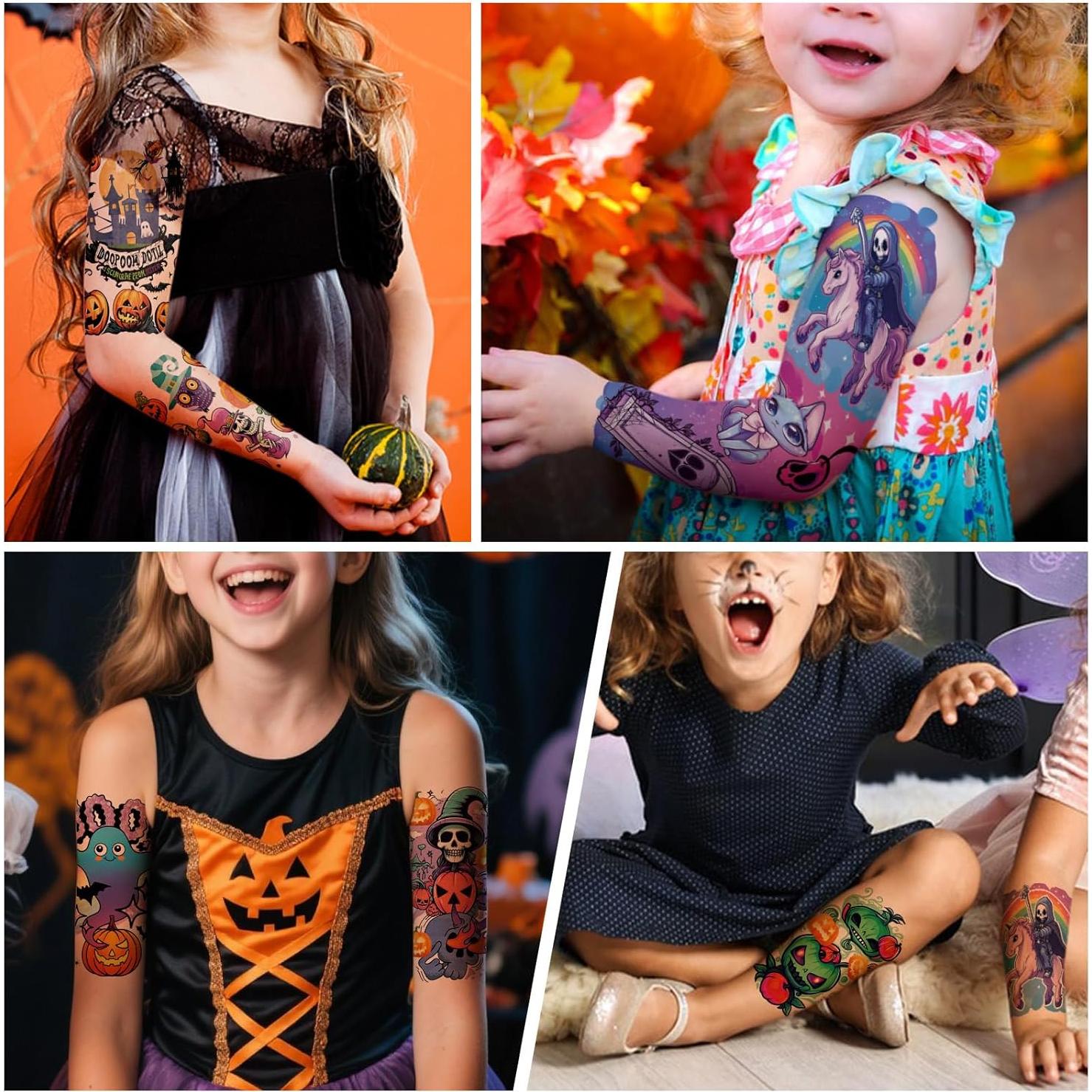 Tatuajes Temporales de Halloween Metuu - 52 Hojas para Niños
