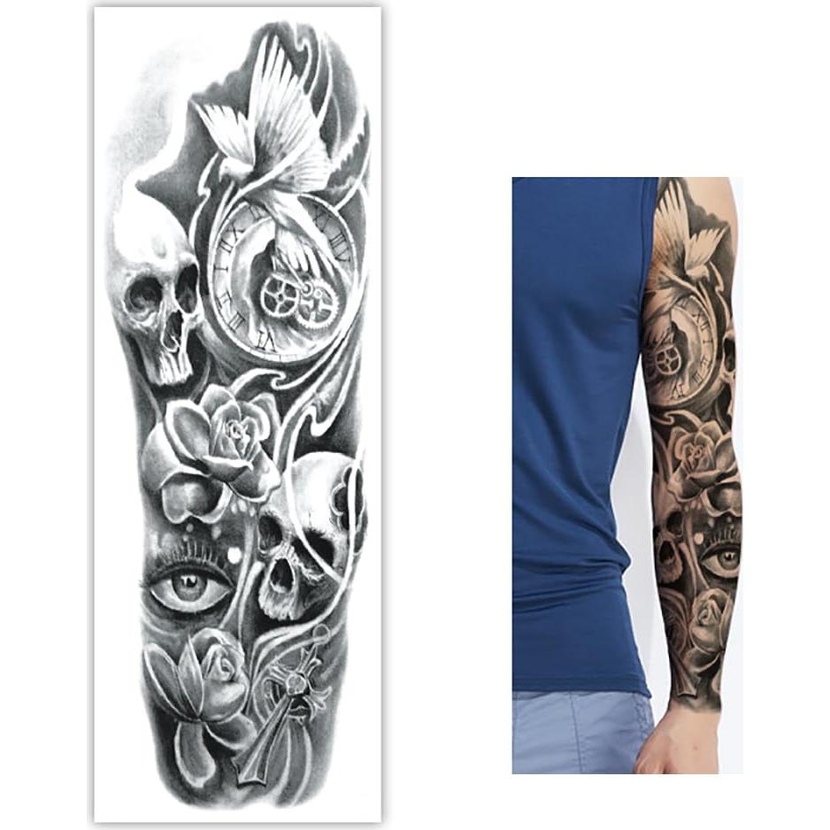 Tatuajes Temporales de Manga Completa Calavera LEOARS - 4 Hojas